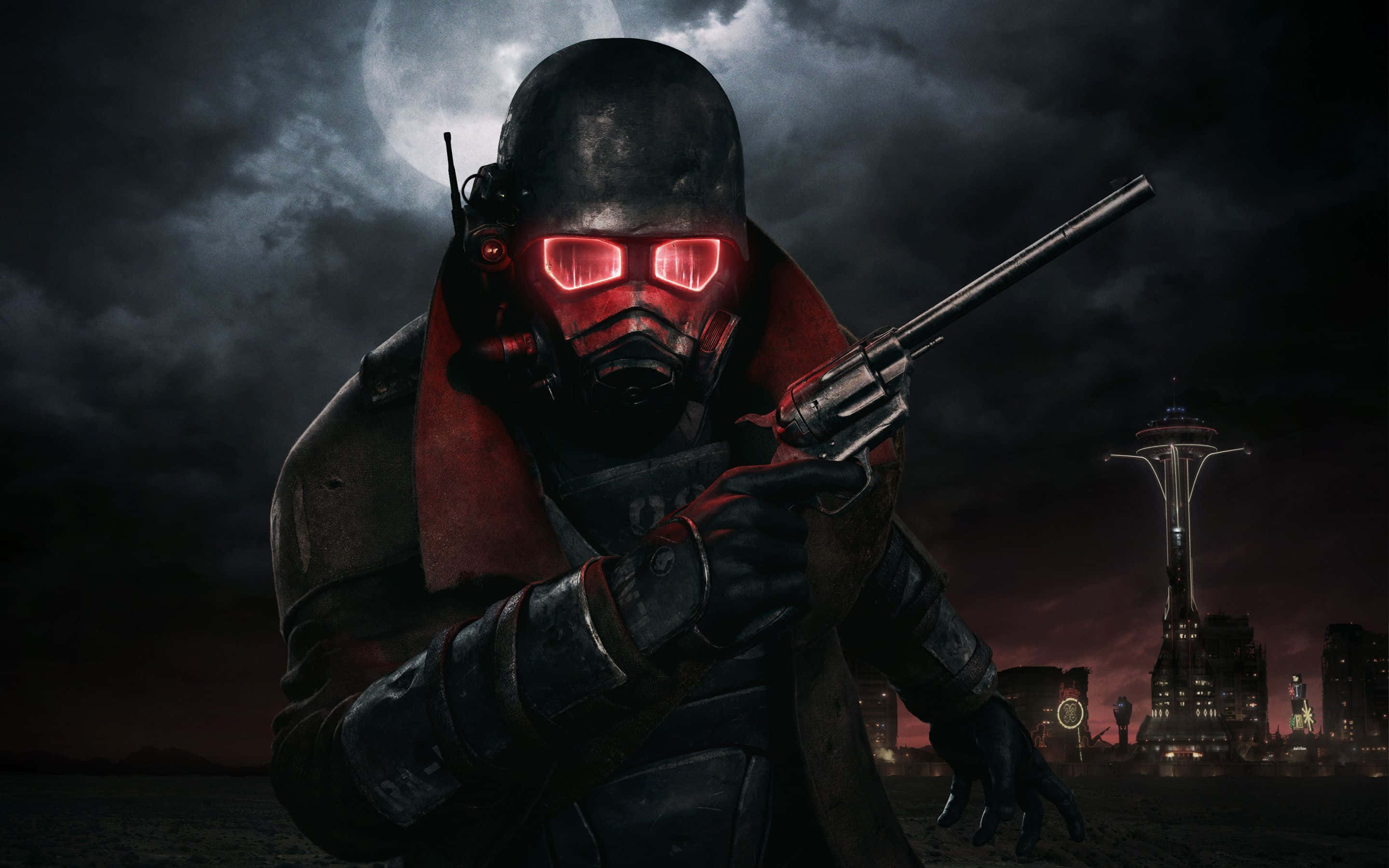 Fallout Enclave, revolver, glowing red eyes, 2K Desktop Wallpaper