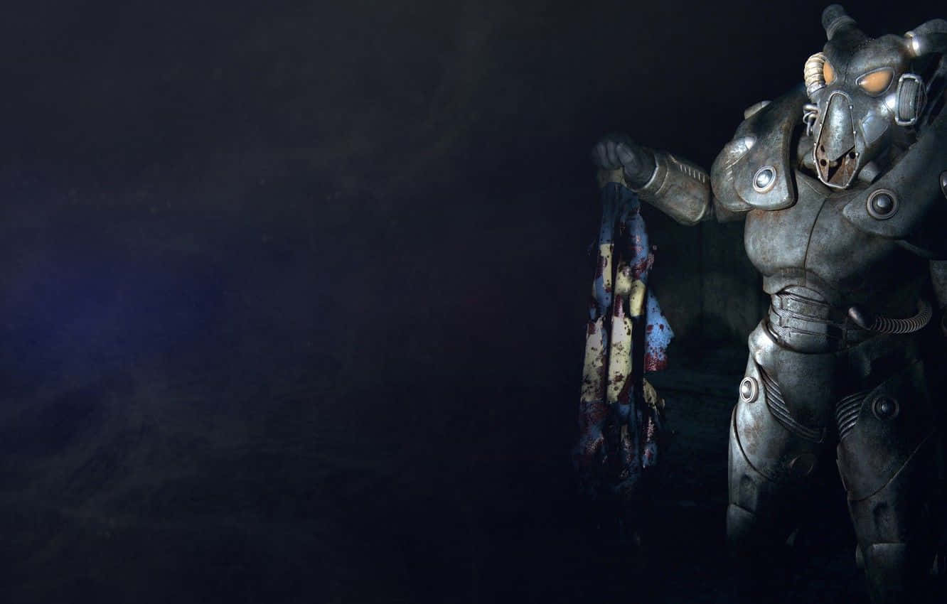Fallout Enclave, glowing eyes, bloodied flag, HD Desktop Wallpaper