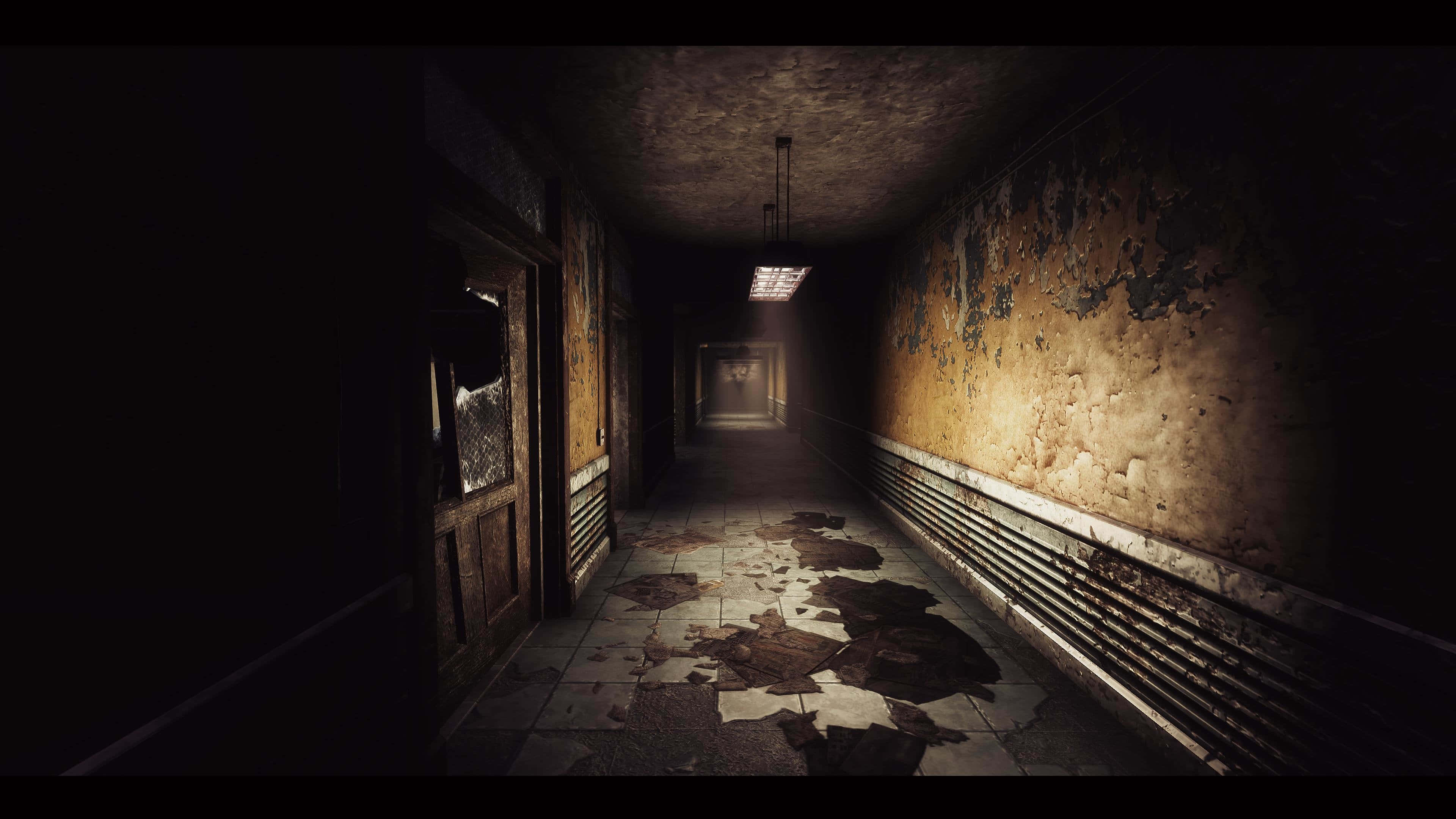 Fallout: New Vegas, abandoned hallway, peeling walls, 4K Desktop Wallpaper