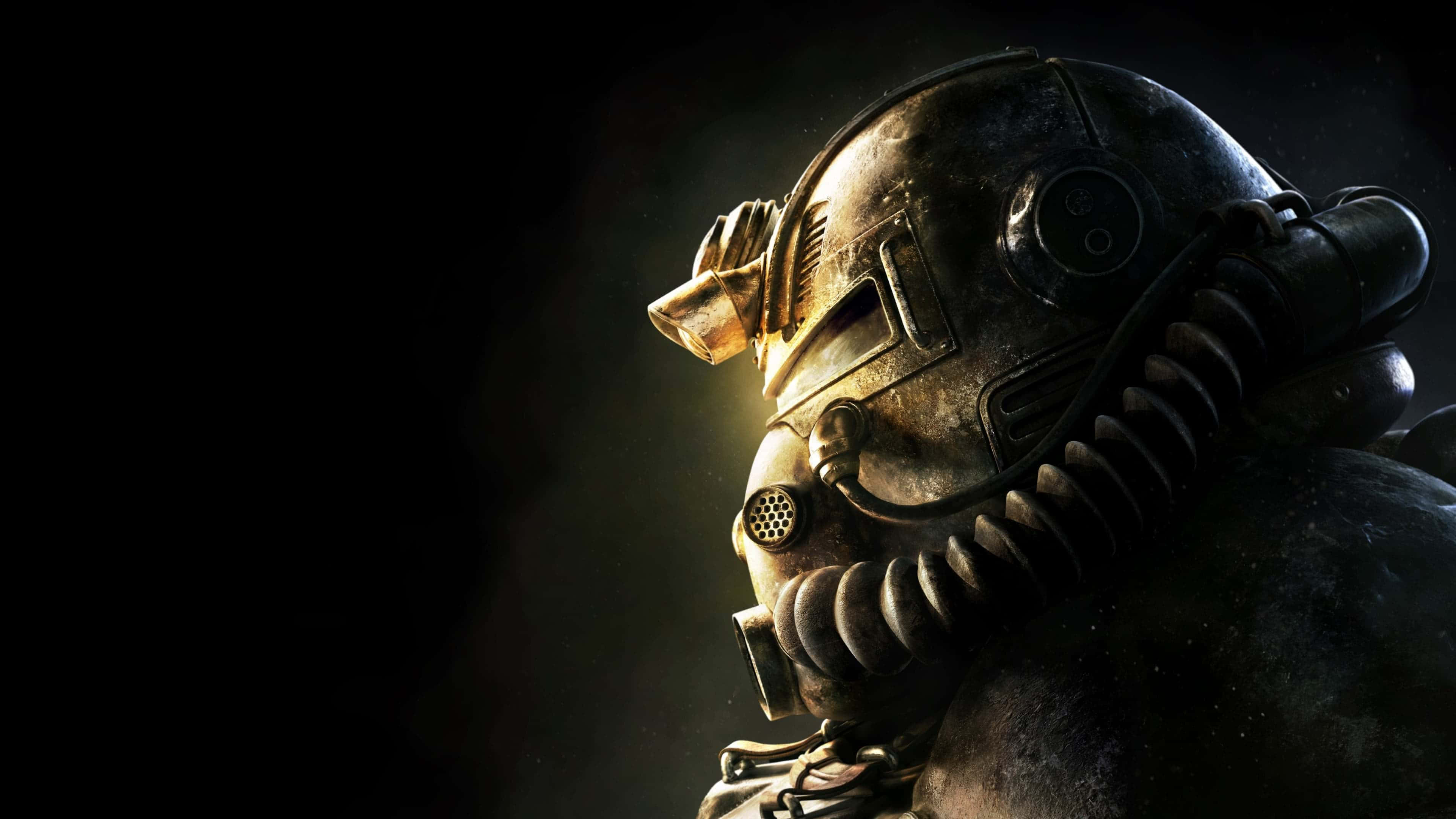 Fallout: New Vegas, power armor helmet, warm light, 4K Desktop Wallpaper