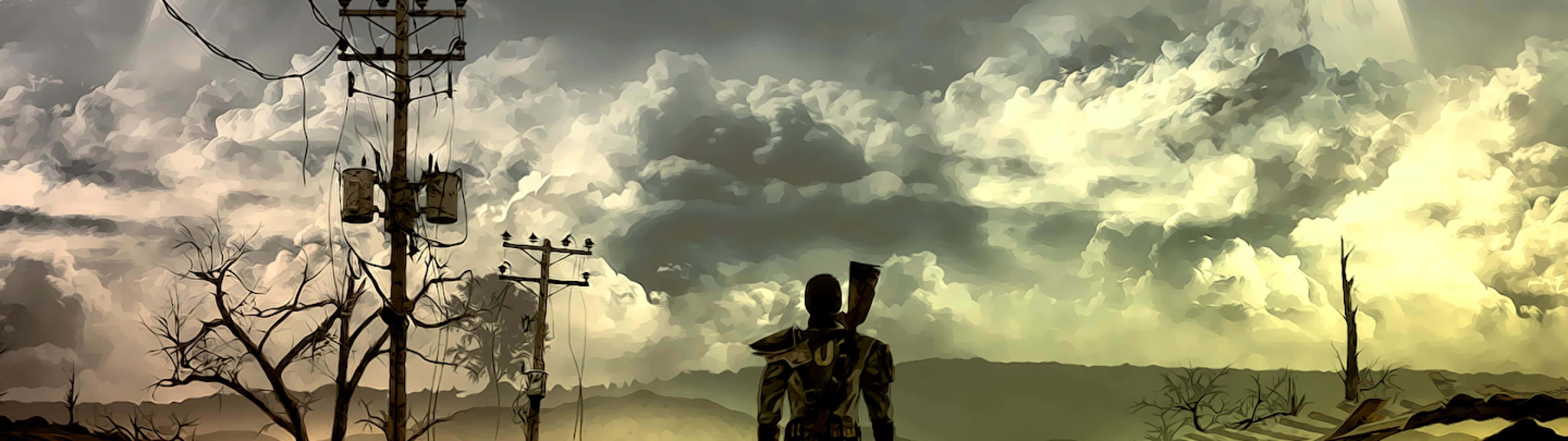 Fallout: New Vegas, post-apocalyptic world, armored figure, 4K Desktop Wallpaper