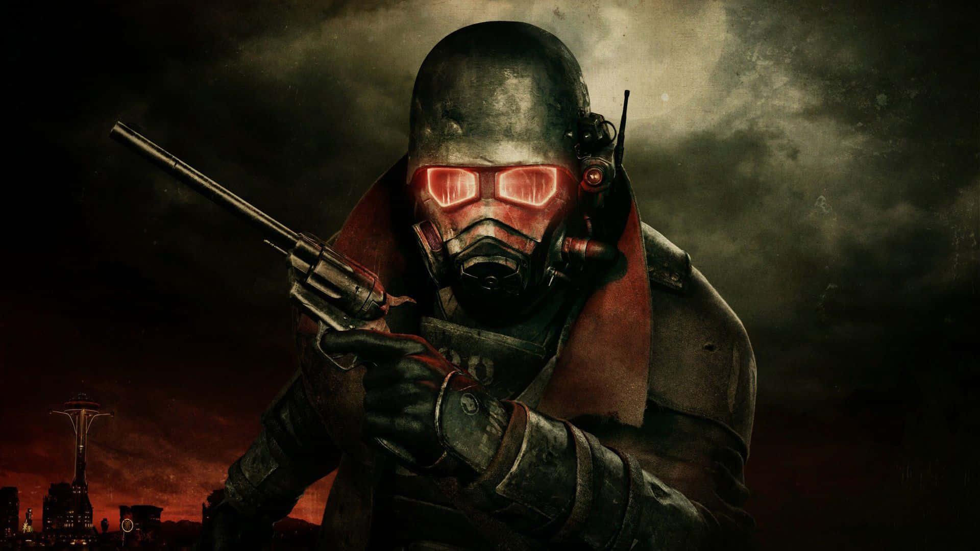 Fallout New Vegas, masked warrior, glowing red eyes, Full HD Desktop Wallpaper