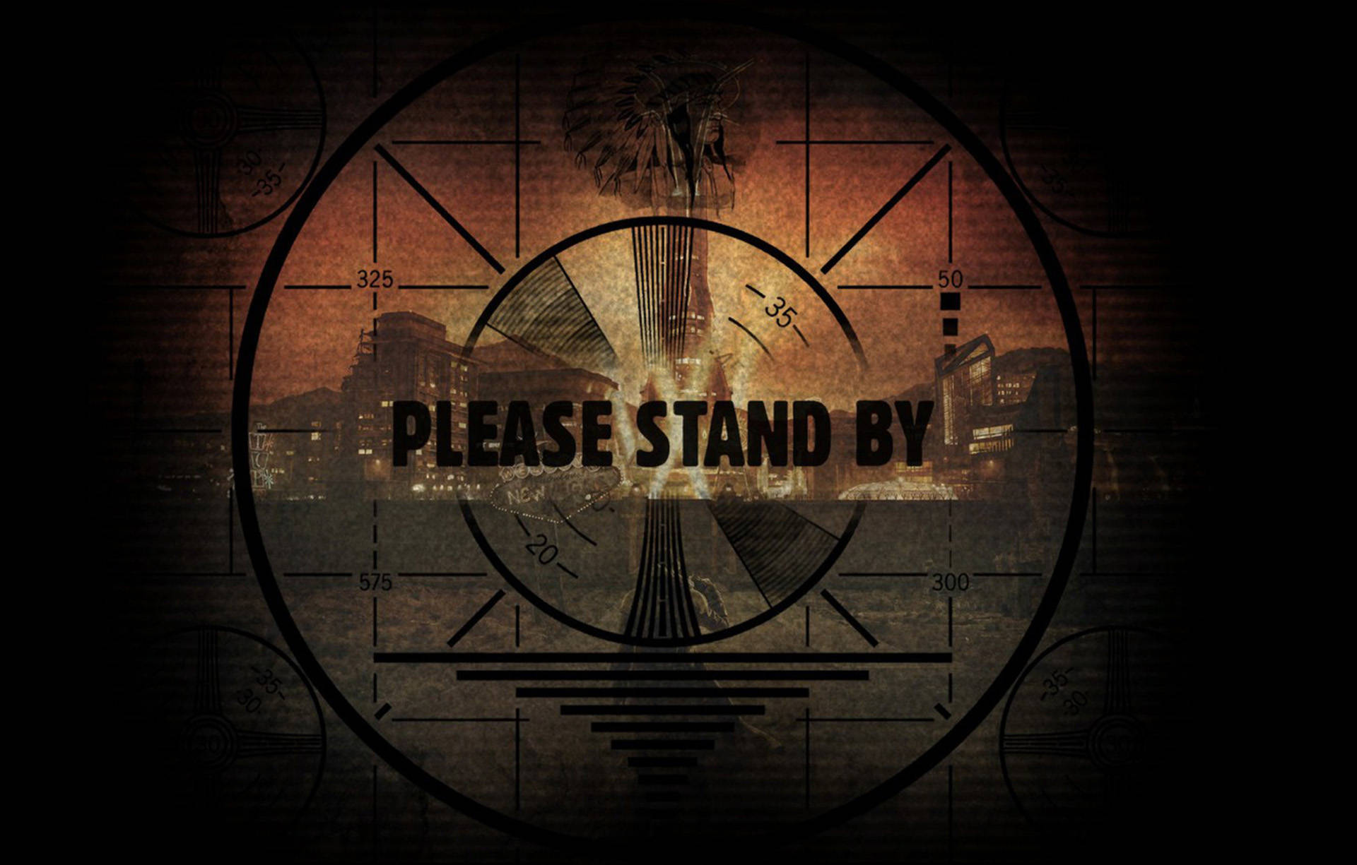 Fallout New Vegas, vintage radar scope, glowing cityscape, Full HD Desktop Wallpaper