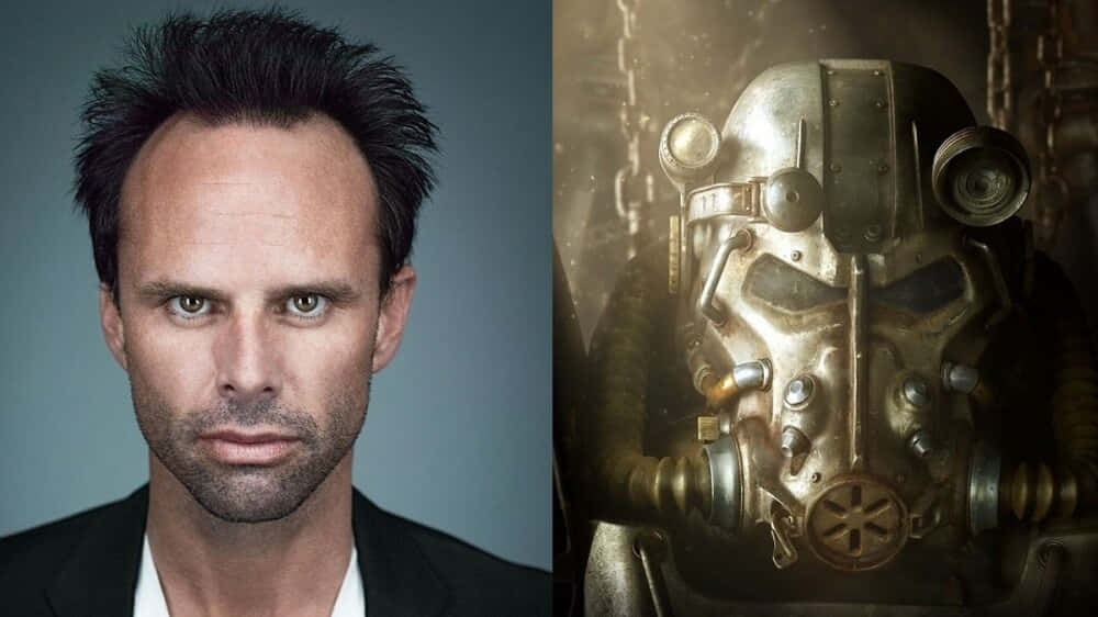 Fallout characters, intense eyes, weathered power armor helmet, SD Desktop Wallpaper