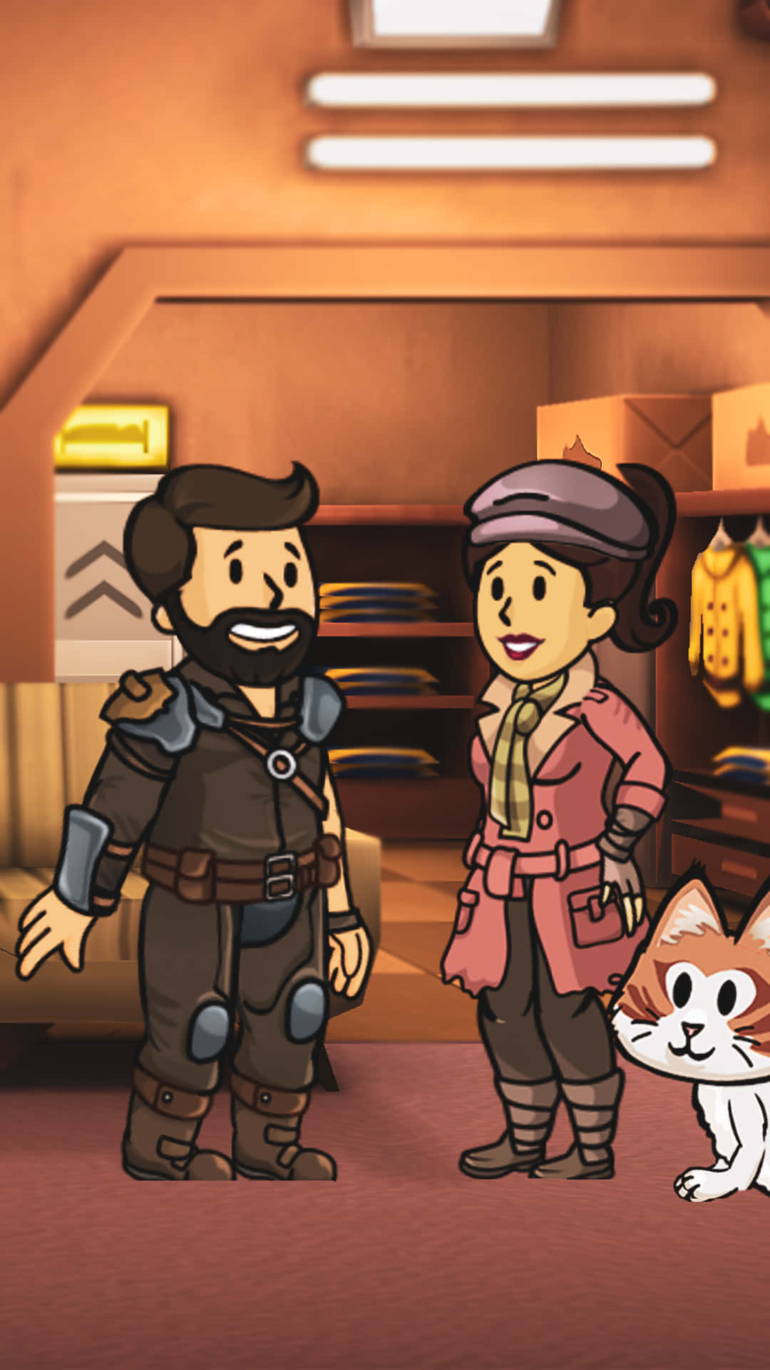 Fallout Shelter, post-apocalyptic, cartoon adventurers, Full HD Phone Wallpaper