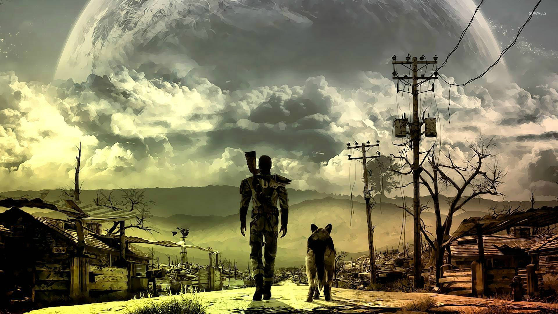 Fallout 3, soldier, dog, Full HD Desktop Wallpaper
