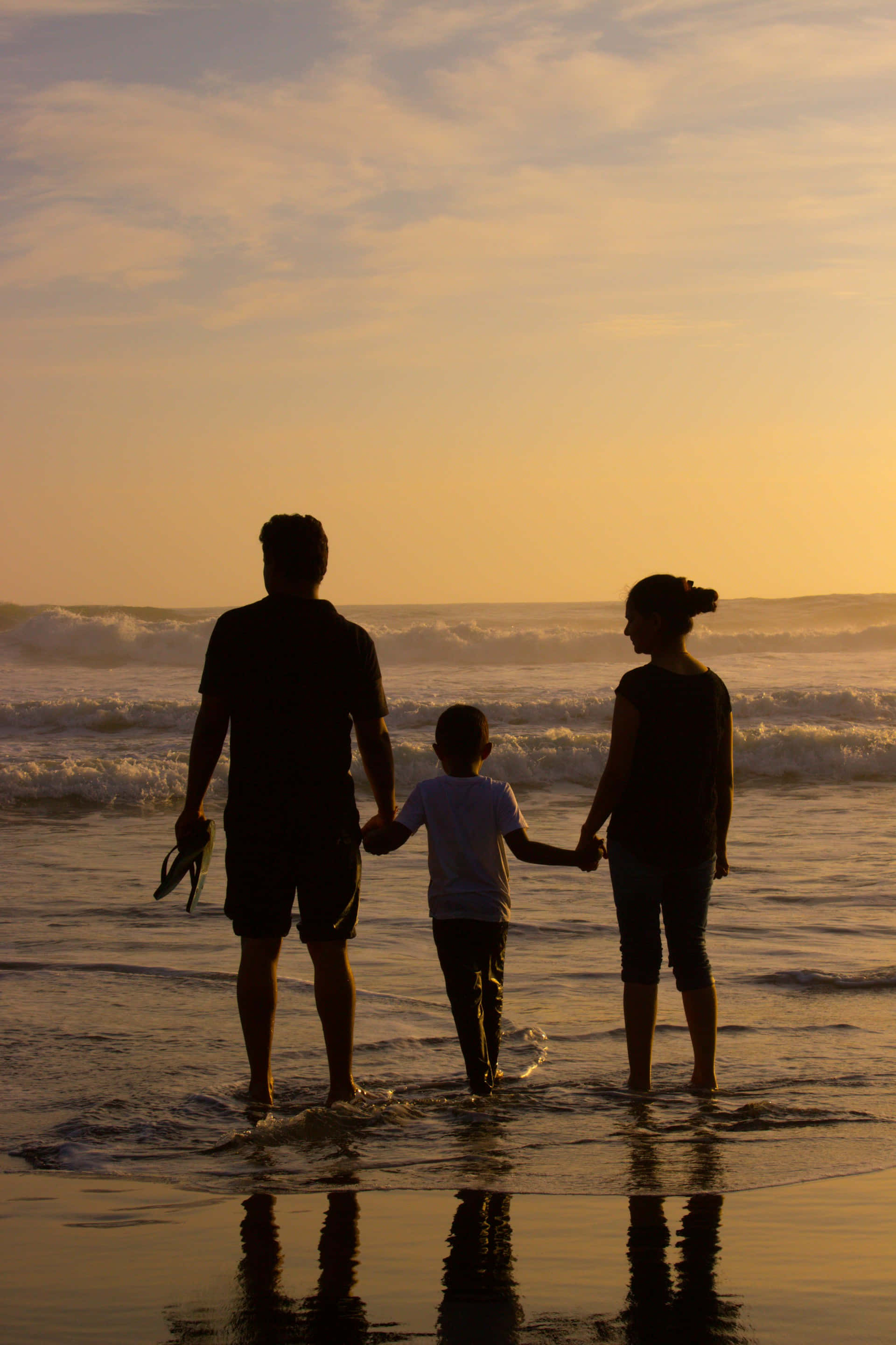 family, beach, sunset, 2K Phone Wallpaper