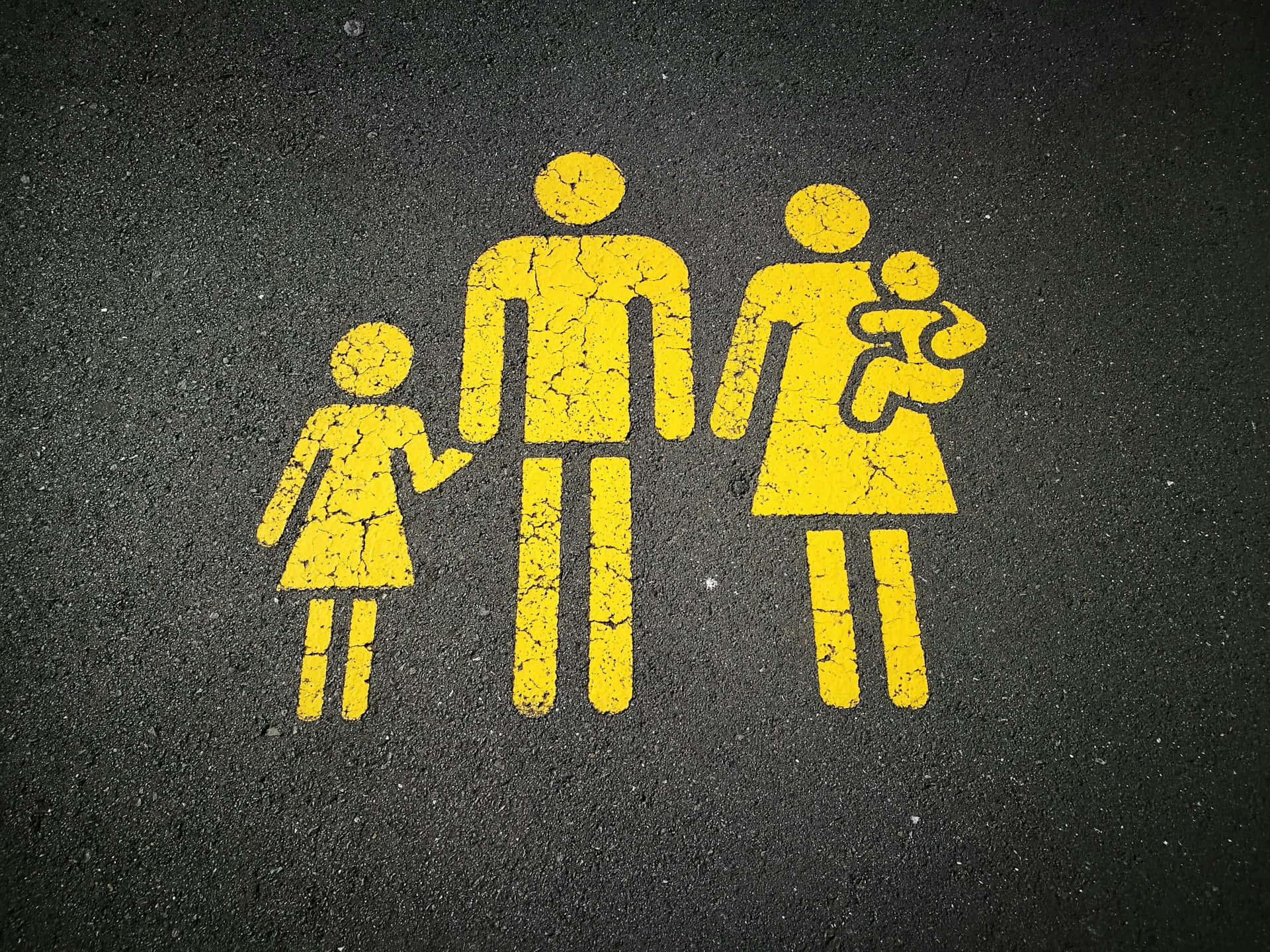 family symbol, faded yellow, cracked asphalt, Full HD Desktop Wallpaper