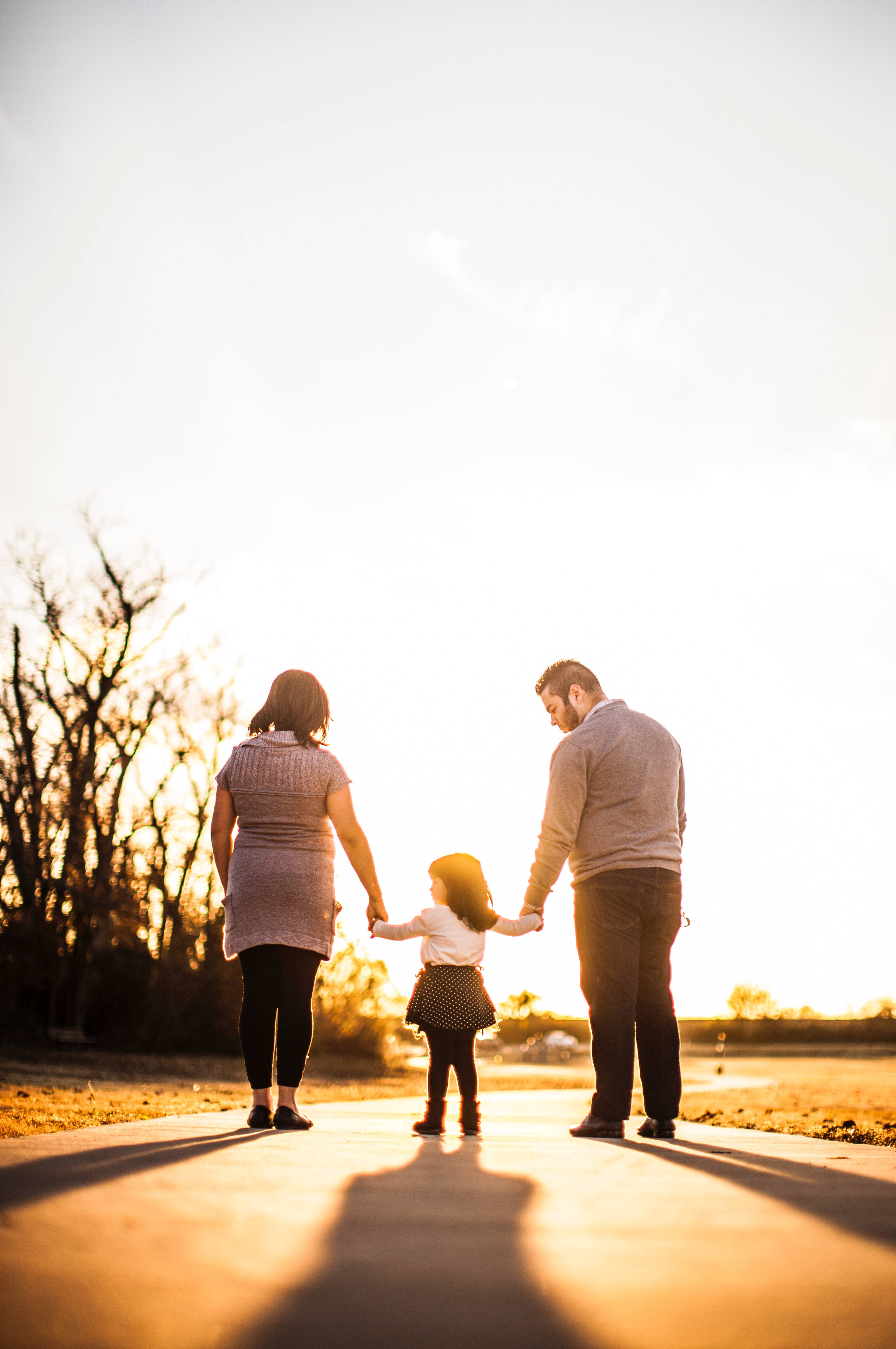 Family Of Three, golden hour, sunlit path, 4K Phone Wallpaper