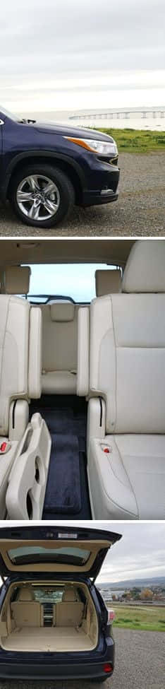Dark blue SUV, beige leather interior, open cargo space, SD Phone Wallpaper