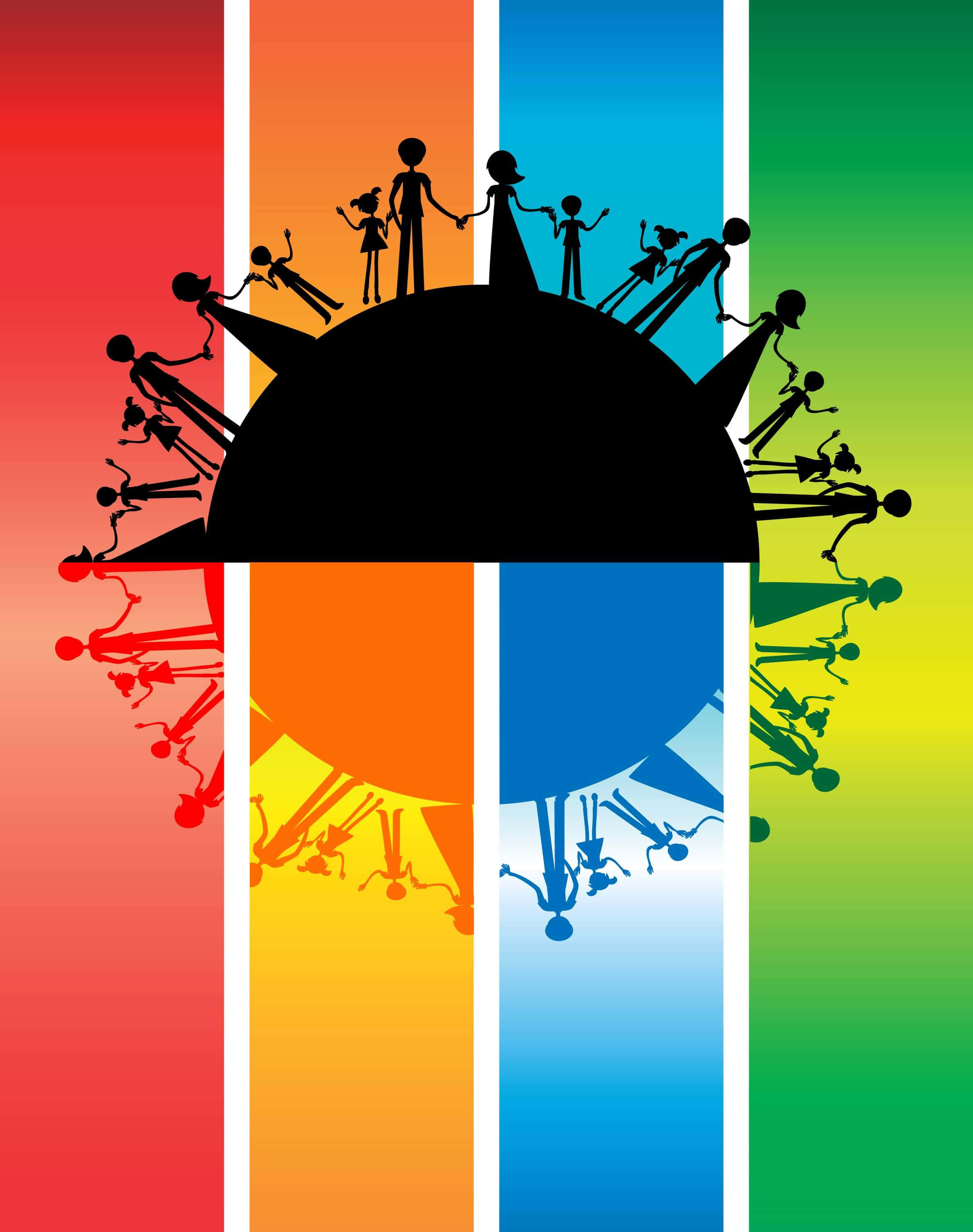 Diverse Families Unity Rainbow, black dome, vibrant rainbow gradient, 2K Phone Wallpaper