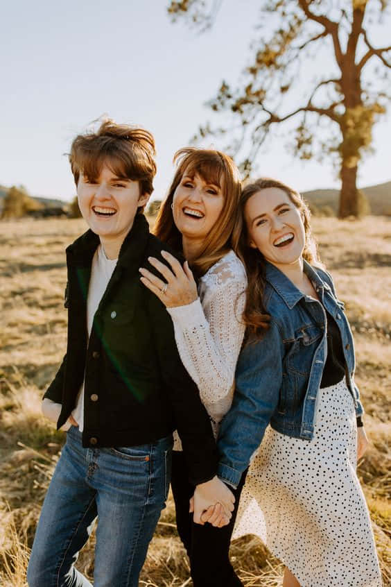 family portrait, four generations, sunlit field, SD Phone Wallpaper