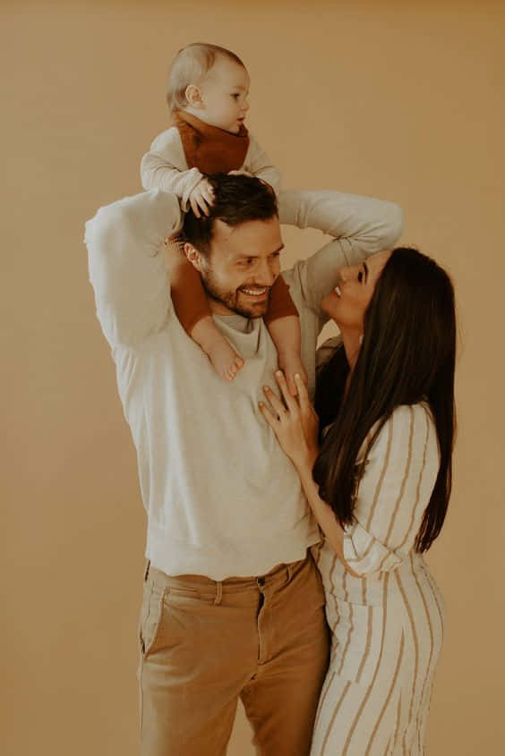 family of three, baby, father, SD Phone Wallpaper