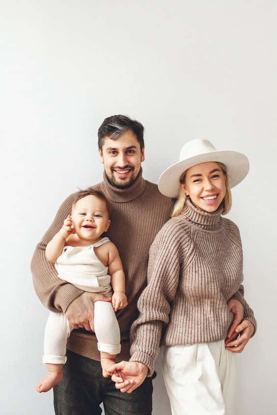 family portrait, three, cozy knit sweaters, SD Phone Wallpaper