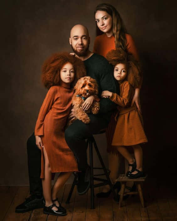Family Portrait, studio, rich orange tones, SD Phone Wallpaper