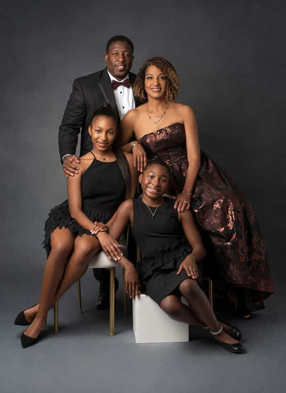 Family Portrait, African American family of four, formal wear, SD Phone Wallpaper