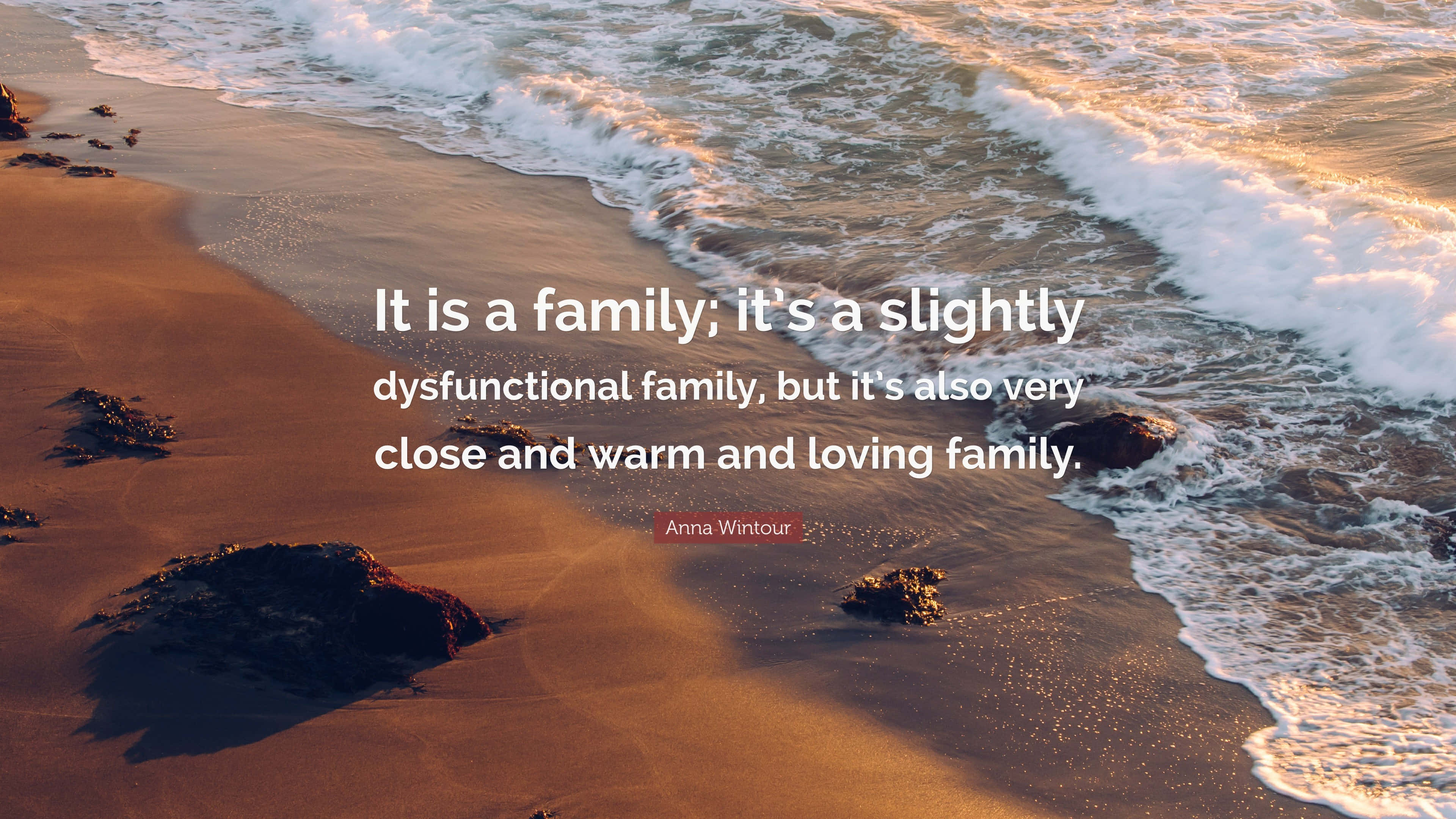 Family Quote Beach Backdrop, Golden sunset, waves, 4K Desktop Wallpaper