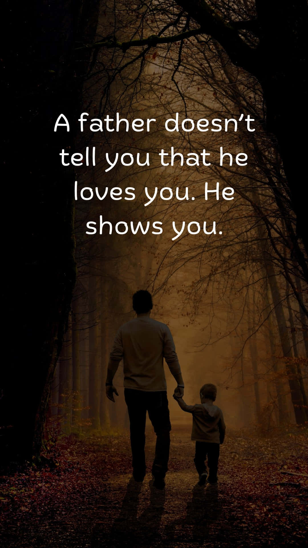 father and child, misty autumn forest, dusk, Full HD Phone Wallpaper