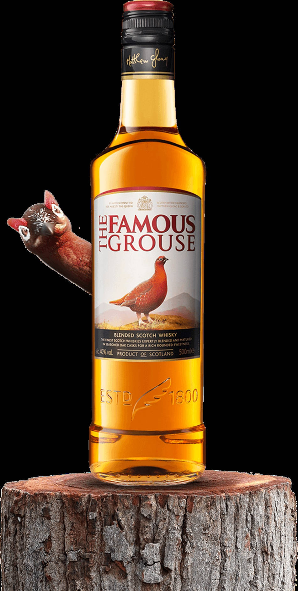 The Famous Grouse, red grouse, rustic tree stump, HD Phone Wallpaper
