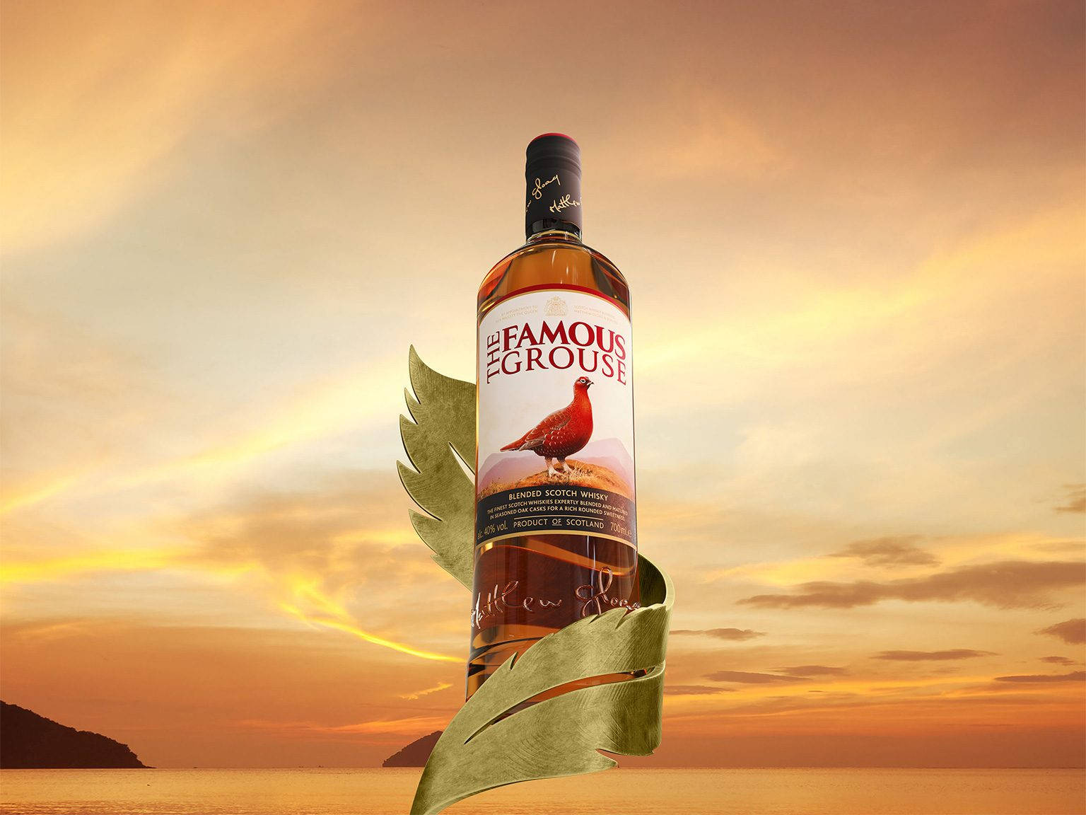 The Famous Grouse, blended spirits, golden sunset, HD Desktop Wallpaper