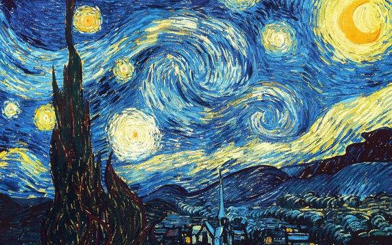 Starry Night, vibrant swirling night sky, glowing stars, SD Desktop Wallpaper