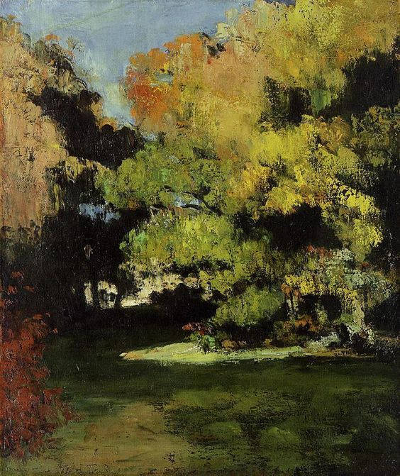 Clearing 1867, autumnal river scene, thick impasto strokes, SD Phone Wallpaper