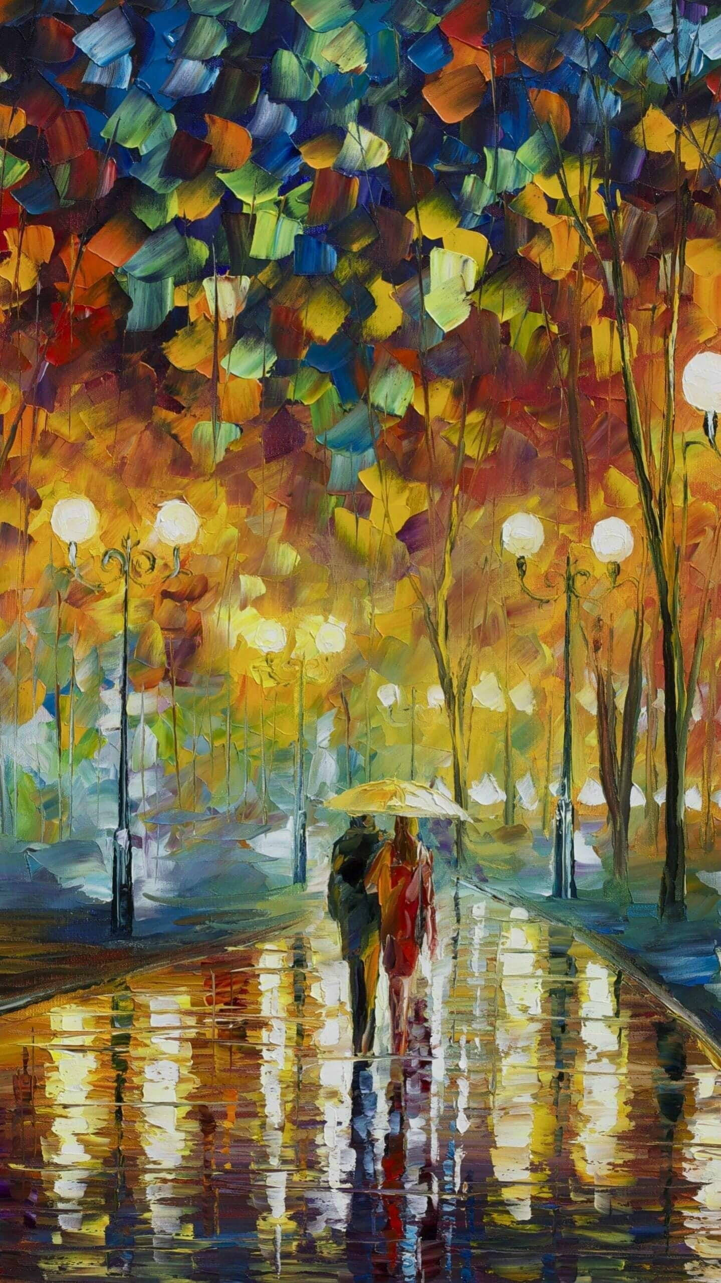 Rain's Rustle, yellow umbrella, rain-slicked street, Full HD Phone Wallpaper