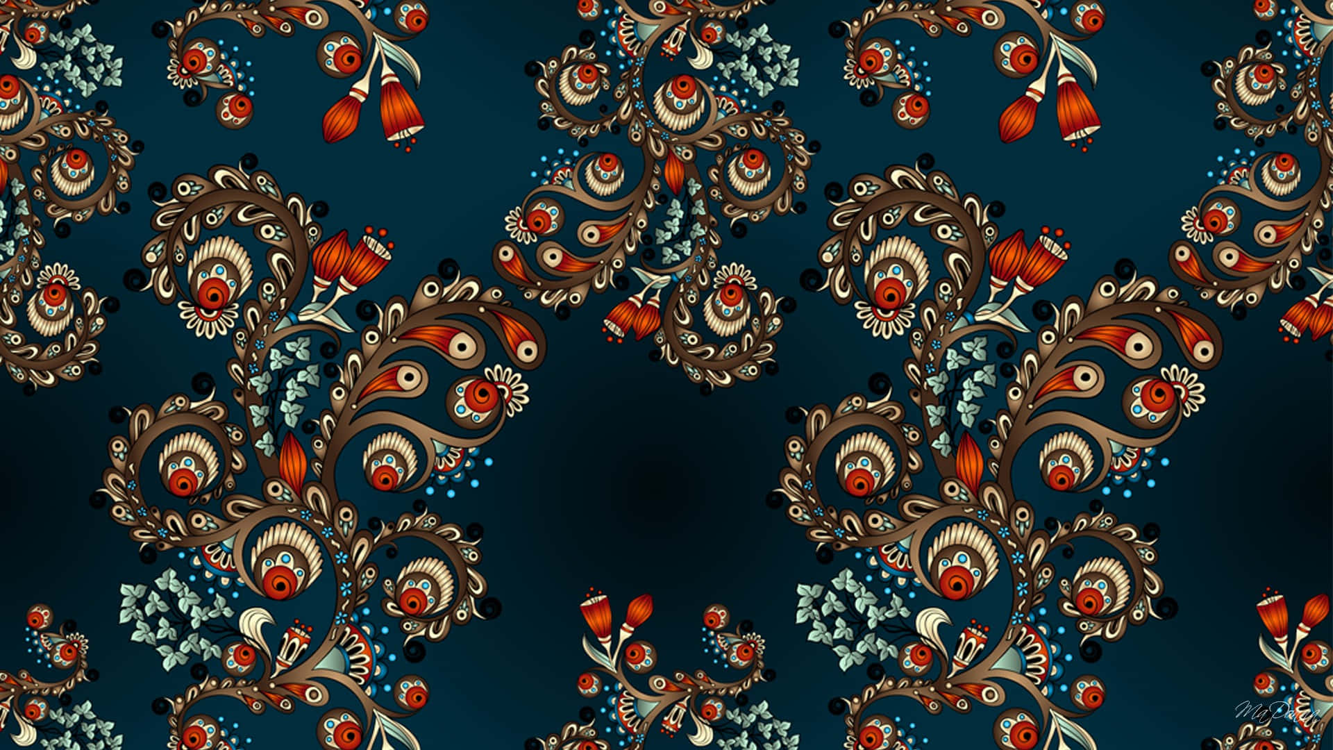 Fancy, paisley pattern, blue, Full HD Desktop Wallpaper