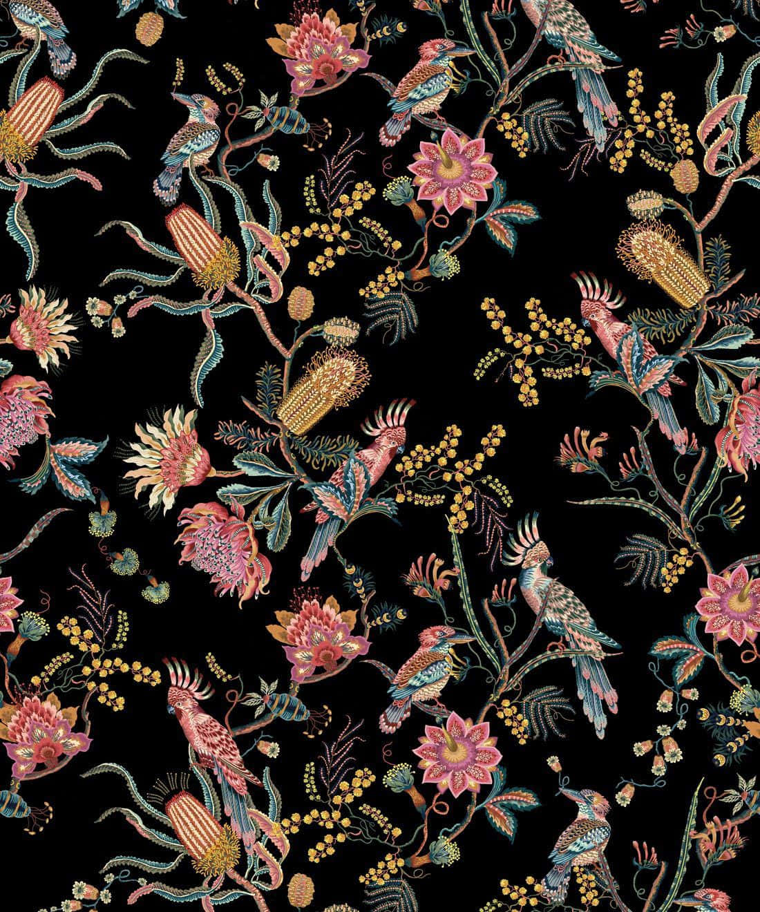 black, pink, floral pattern, HD Phone Wallpaper