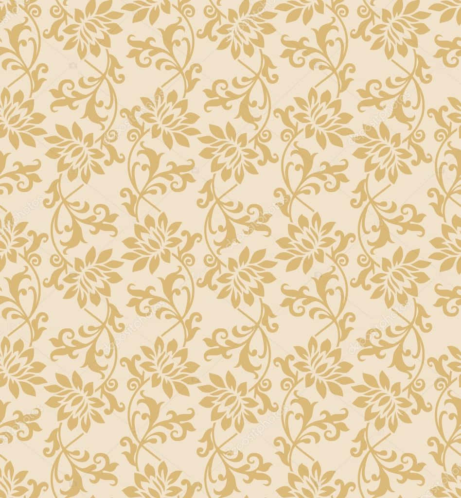 Fancy, gold floral pattern, cream background, SD Phone Wallpaper