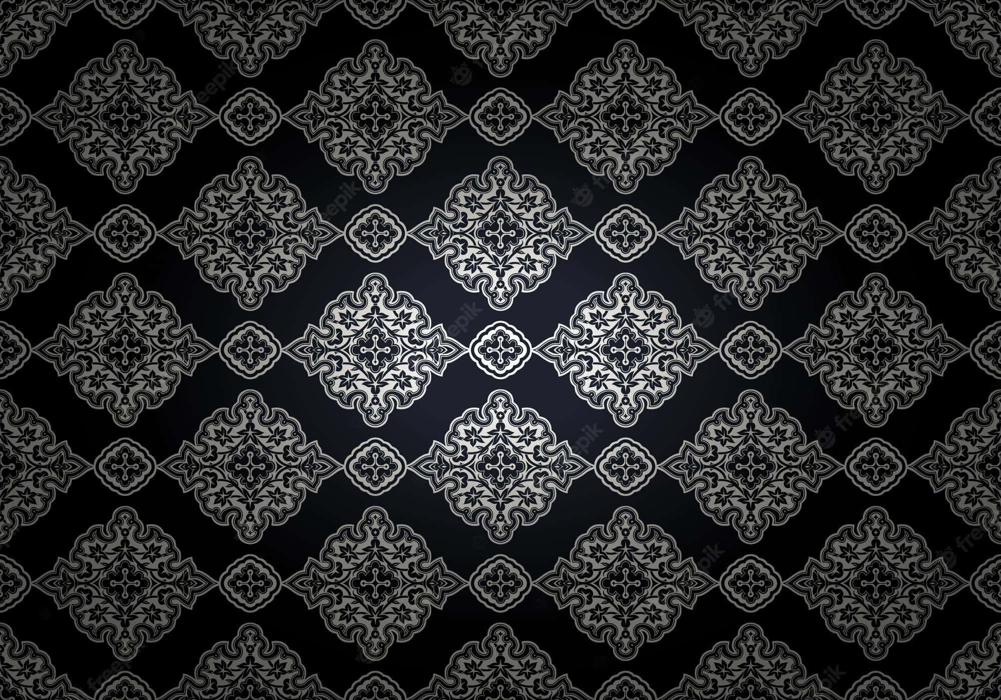 damask pattern, silver, black, Full HD Desktop Wallpaper
