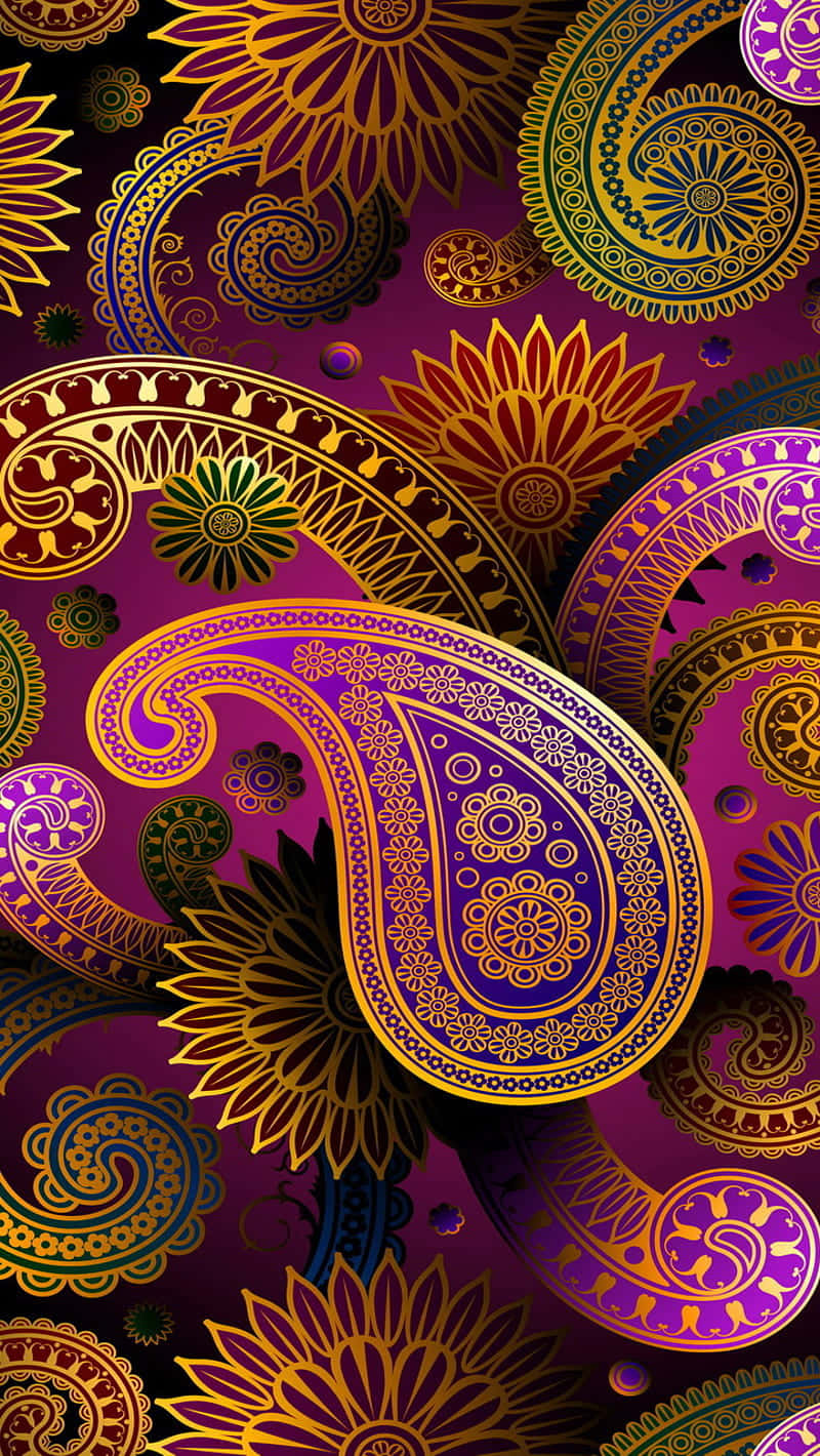 fancy, vibrant purple, gold paisley patterns, HD Phone Wallpaper