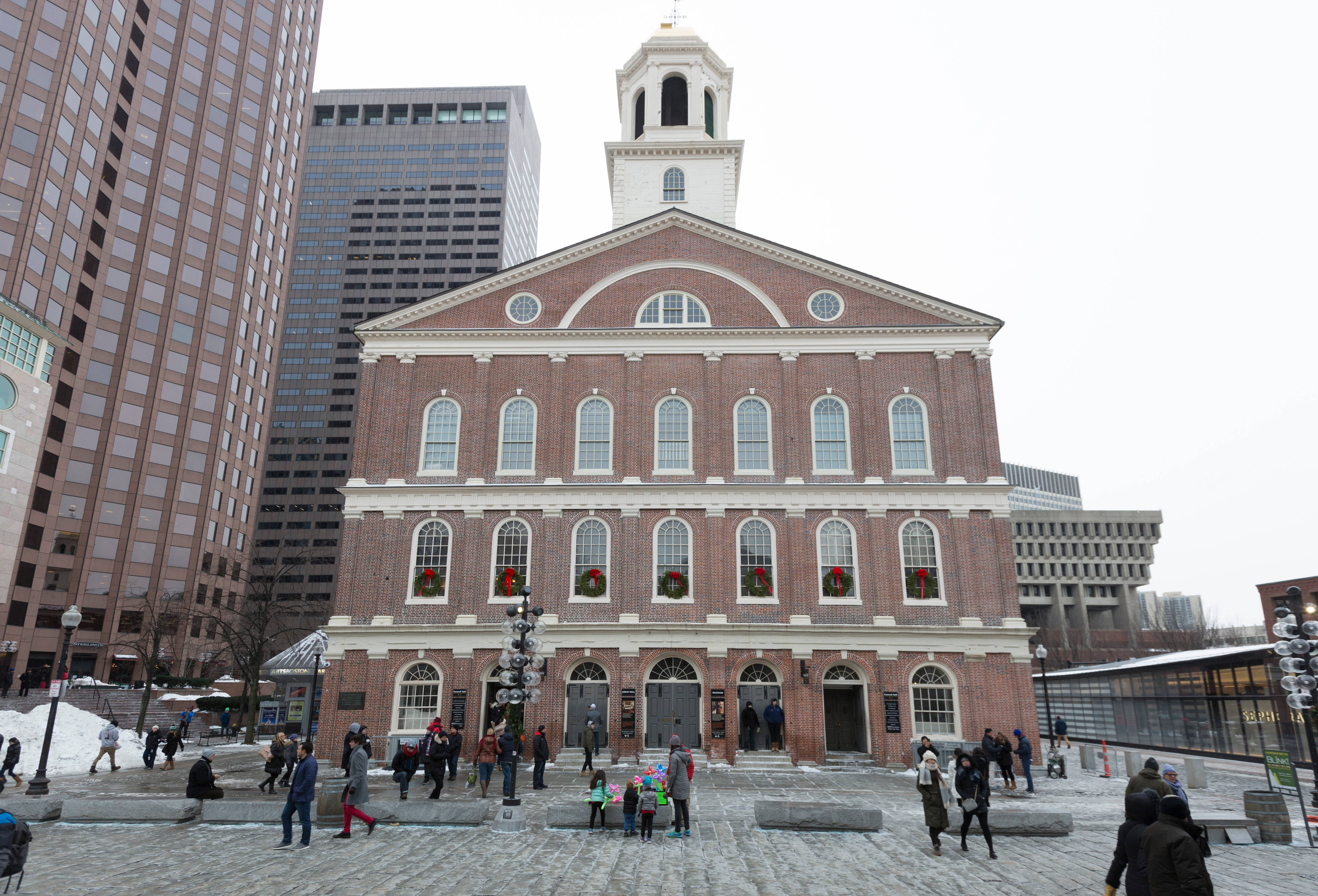 Faneuil Hall, historic brick building, white cupola, 5K Desktop Wallpaper