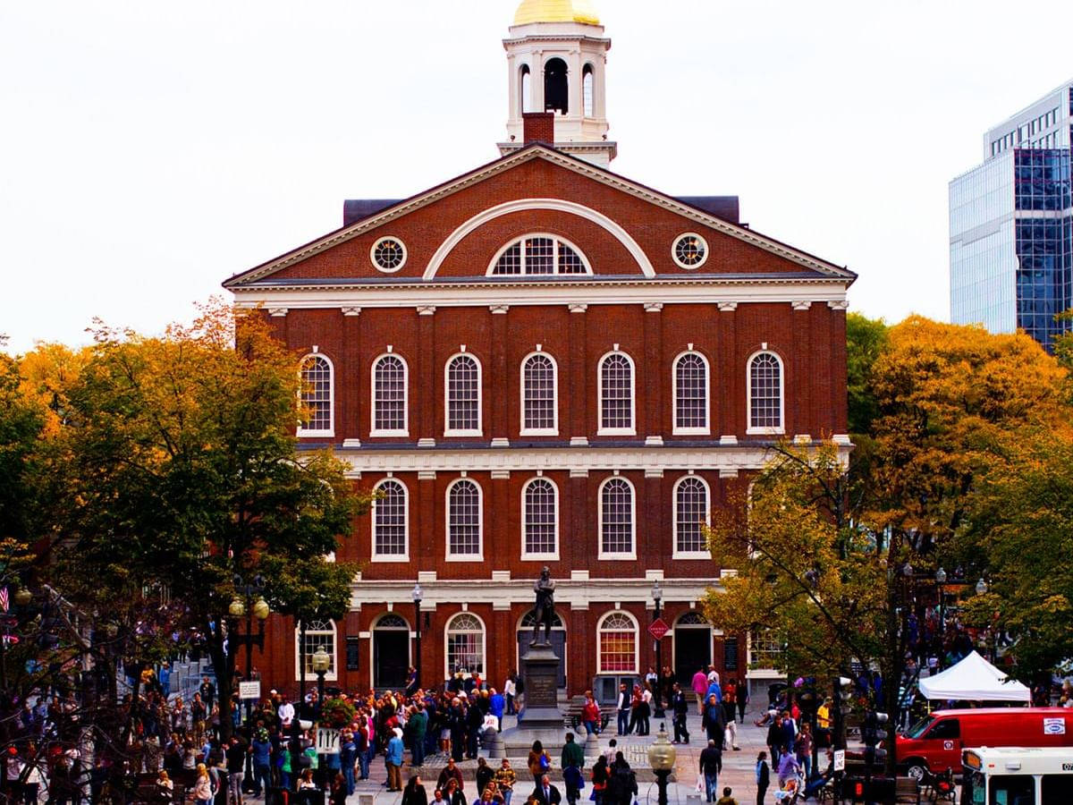 Faneuil Hall, autumn trees, red brick, SD Desktop Wallpaper