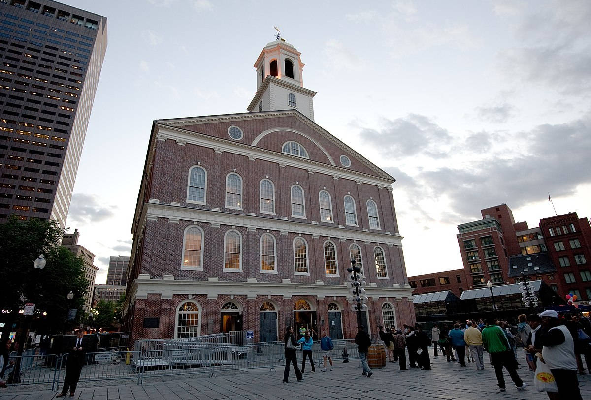 Faneuil Hall, brick church, white cupola, SD Desktop Wallpaper