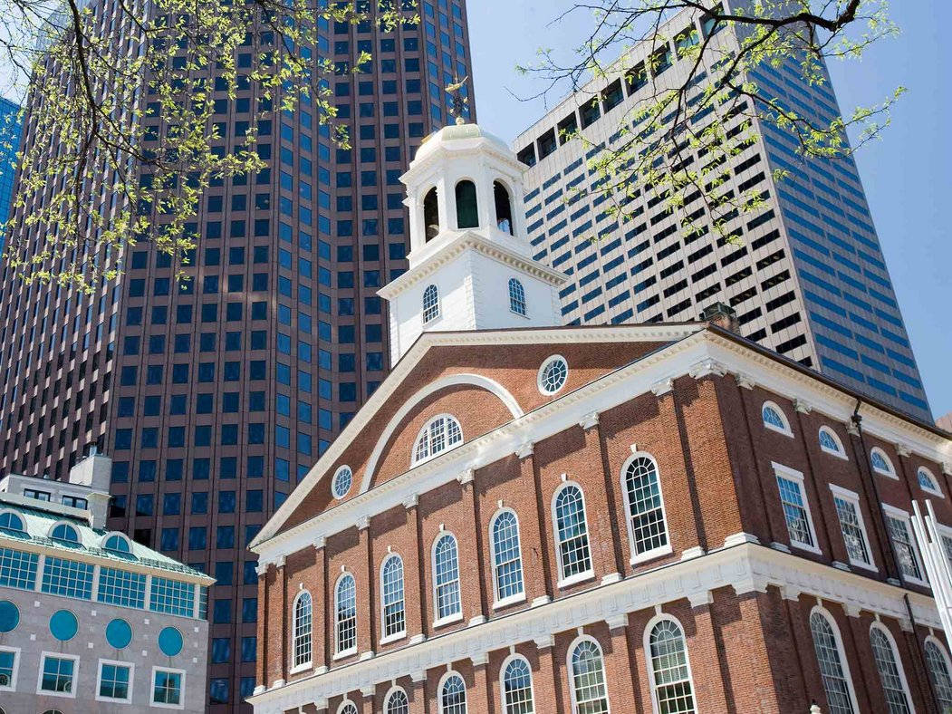 Faneuil Hall, tall buildings, red brick, SD Desktop Wallpaper