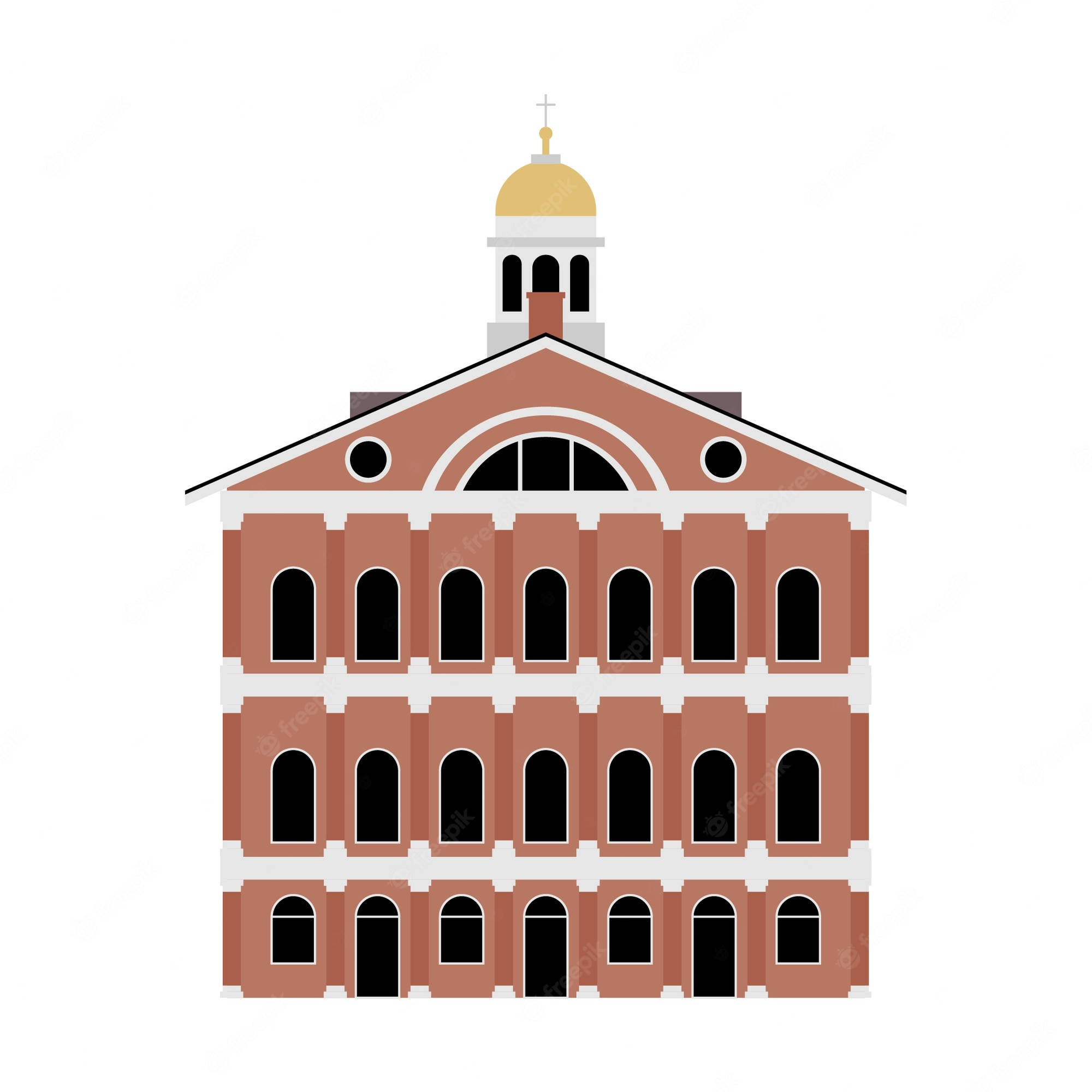 Faneuil Hall, red brick, white trim, Full HD Desktop Wallpaper
