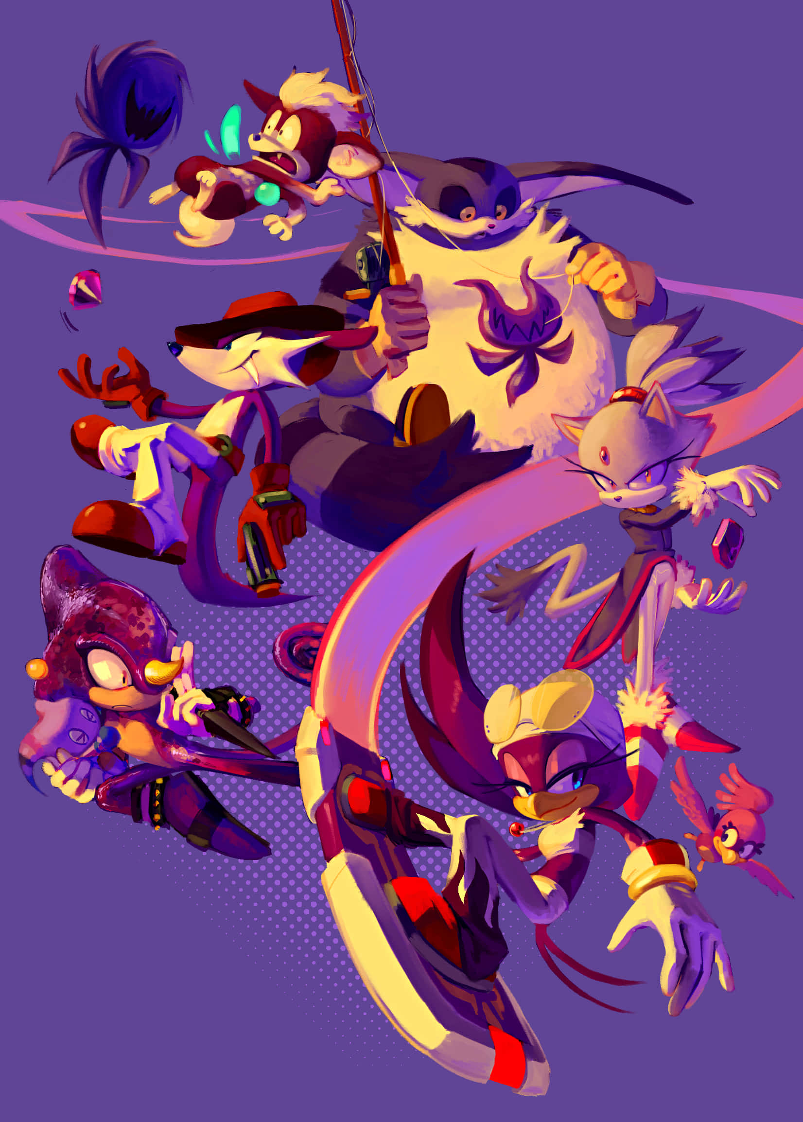 Fang The Sniper, anime-style, vibrant purple, Full HD Phone Wallpaper