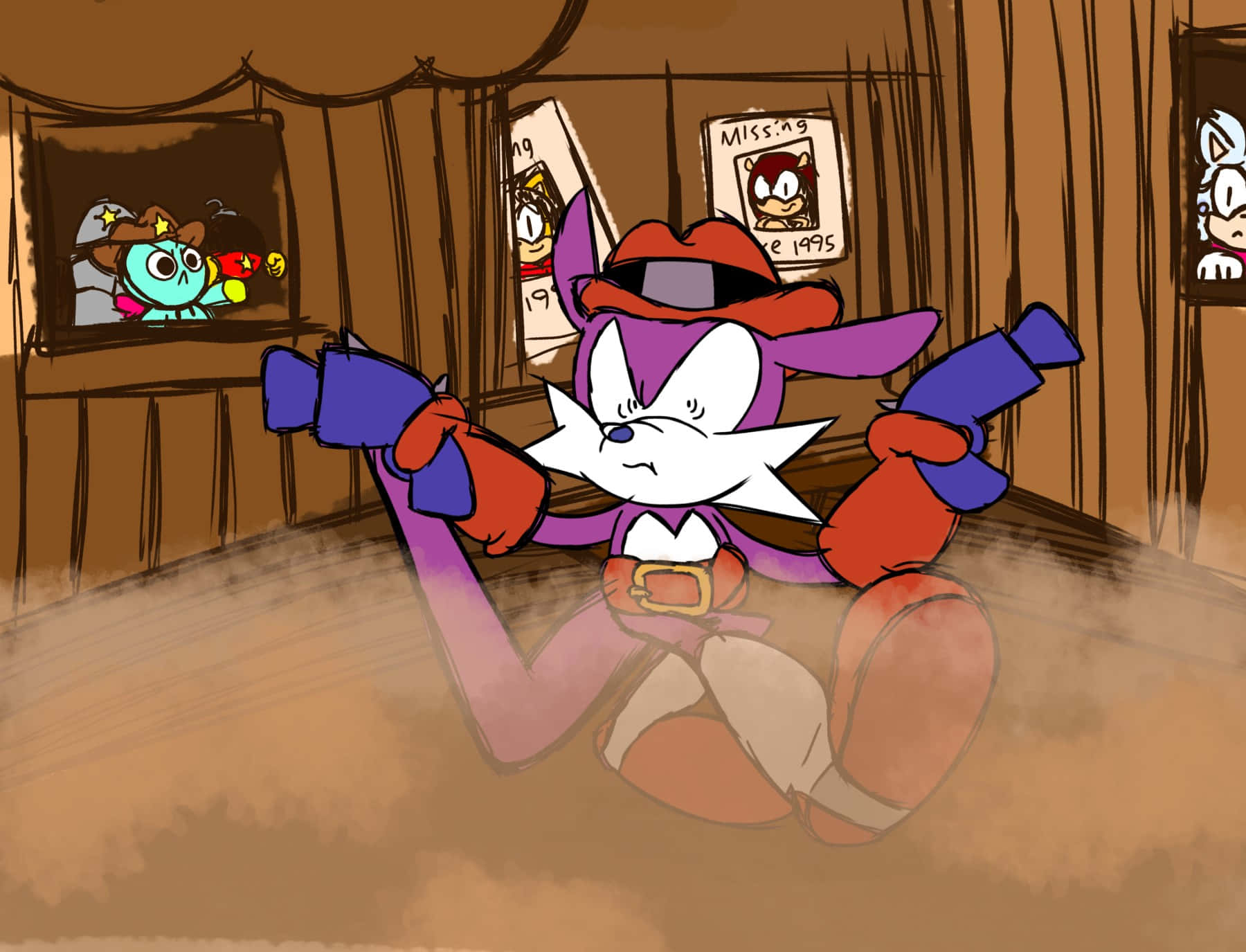 Fang The Sniper, purple fox, red hat, HD Desktop Wallpaper