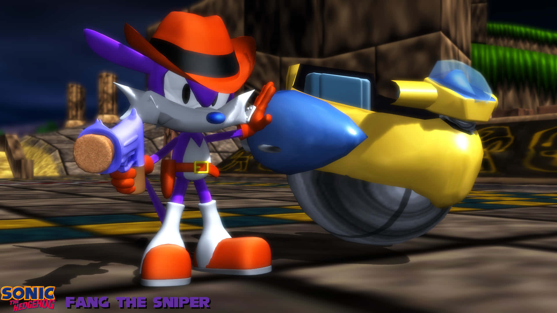Fang the Sniper, orange hat, purple suit, Full HD Desktop Wallpaper