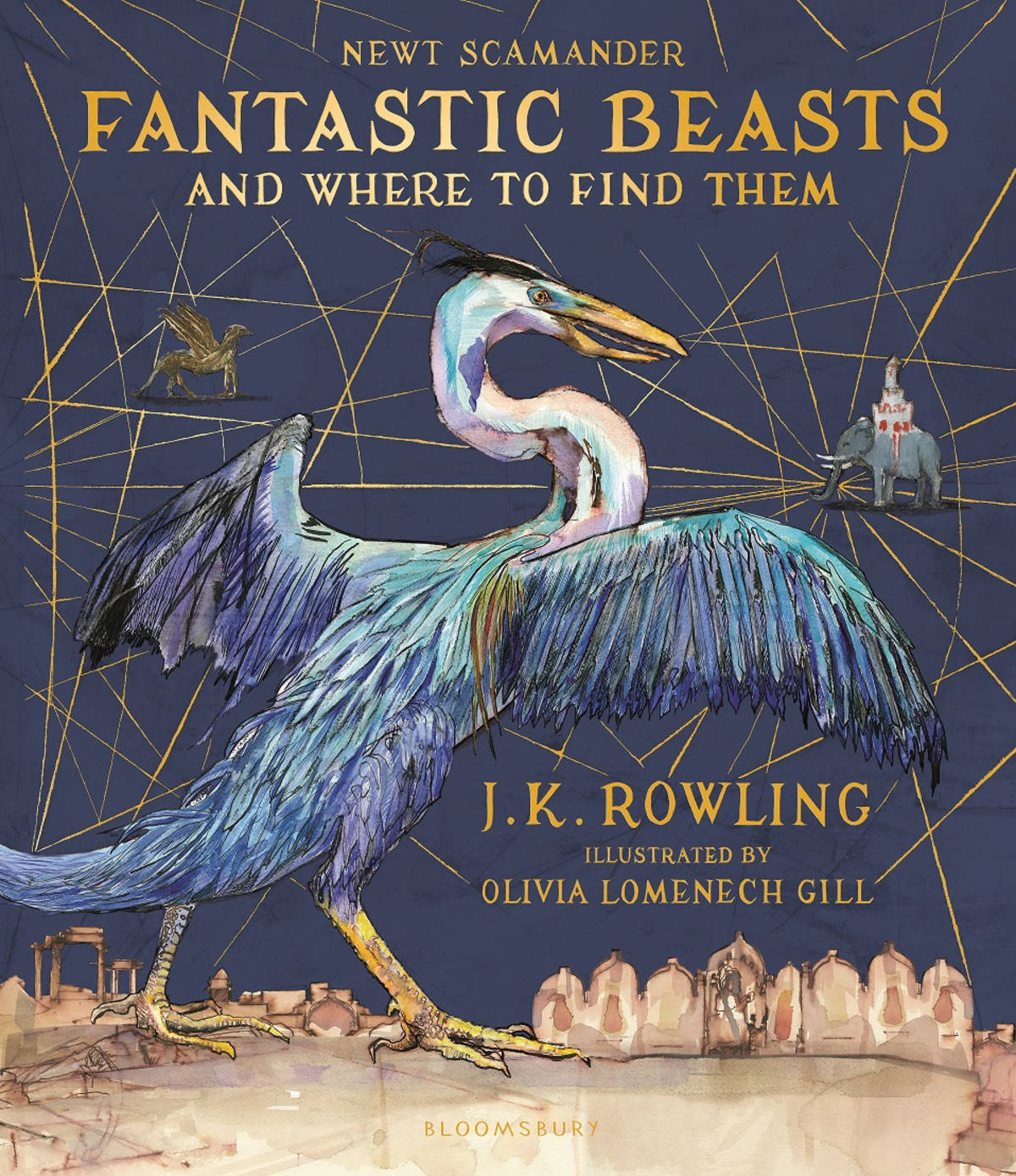 Fantastic Beasts And Where To Find Them, blue heron-like creature, desert ruin, HD Phone Wallpaper