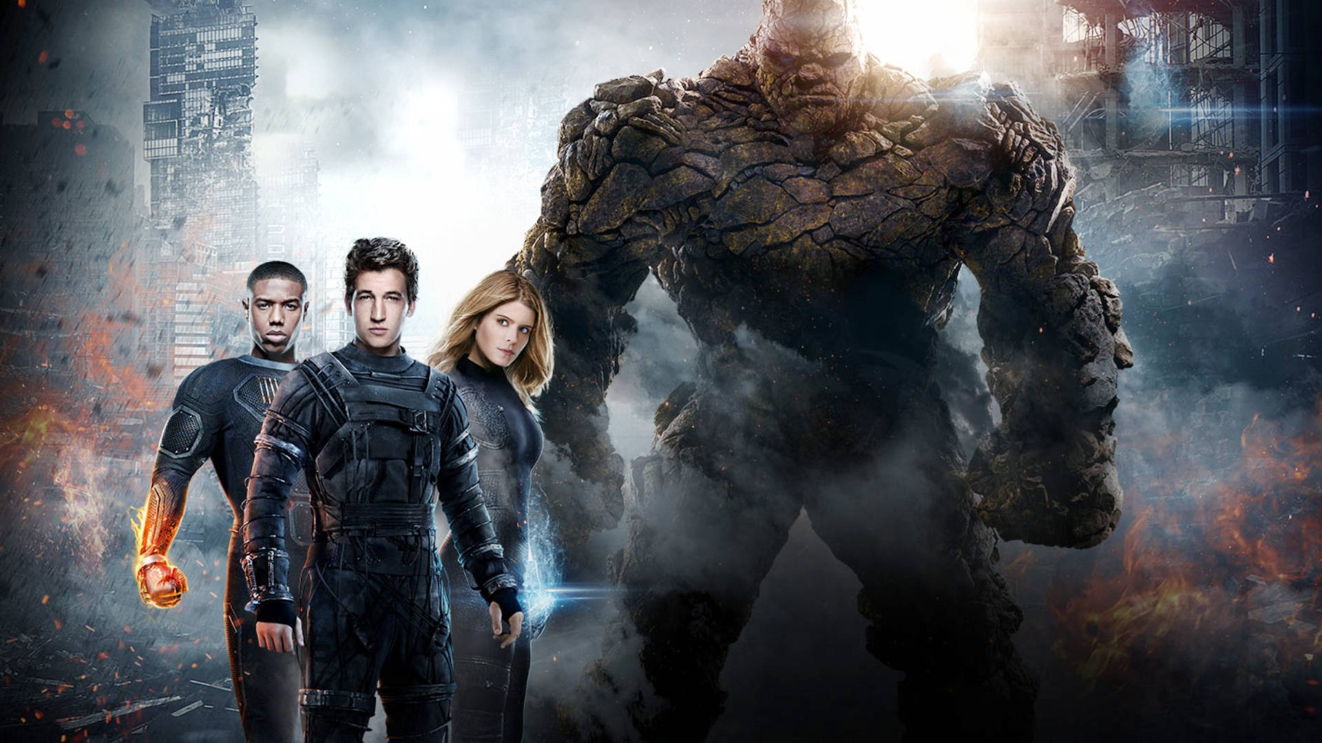 Fantastic Four 2015, superheroes, smoky ruined cityscape, Full HD Desktop Wallpaper