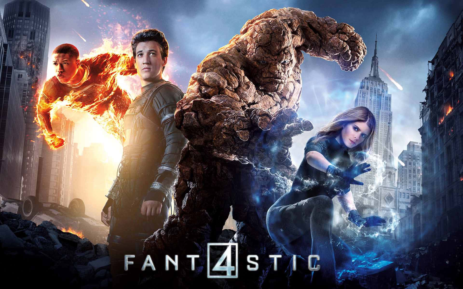 Fantastic Four, fiery orange energy, glowing blue force fields, Full HD Desktop Wallpaper