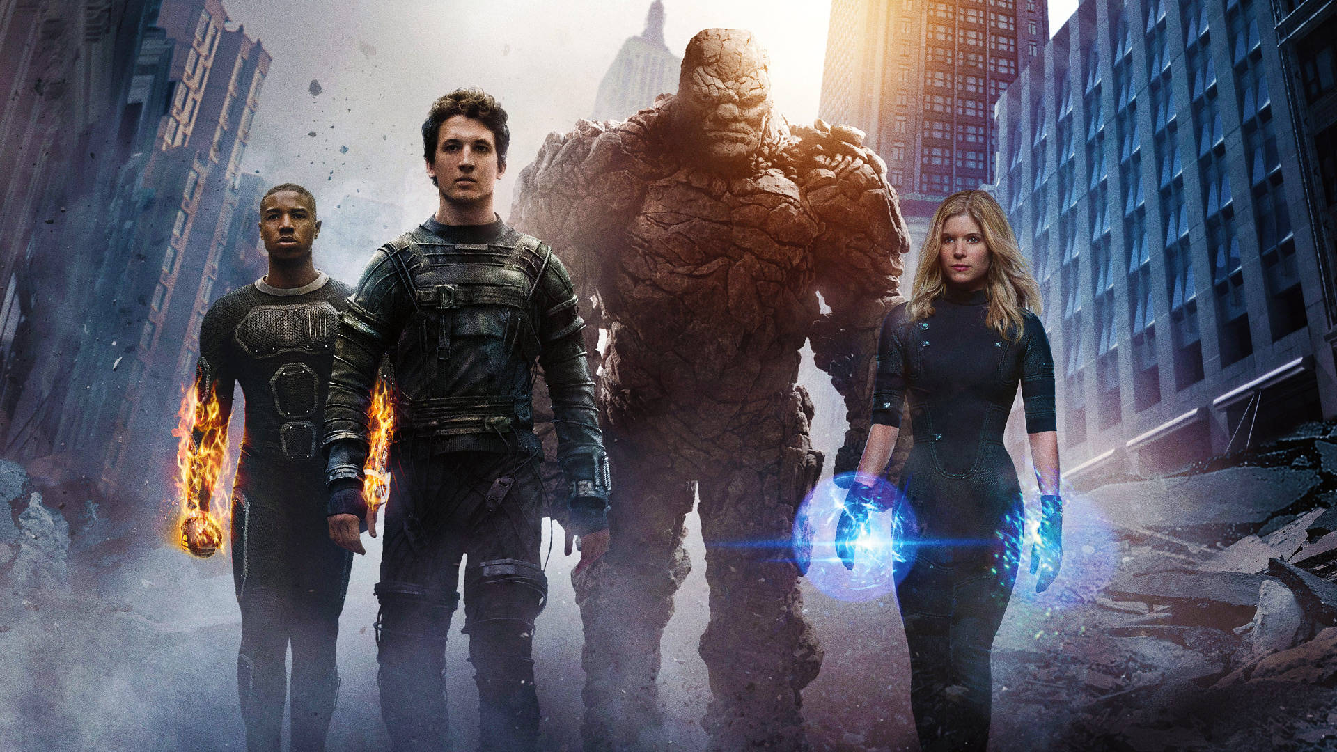 Fantastic Four 2015, Four superheroes, ruined cityscape, Full HD Desktop Wallpaper