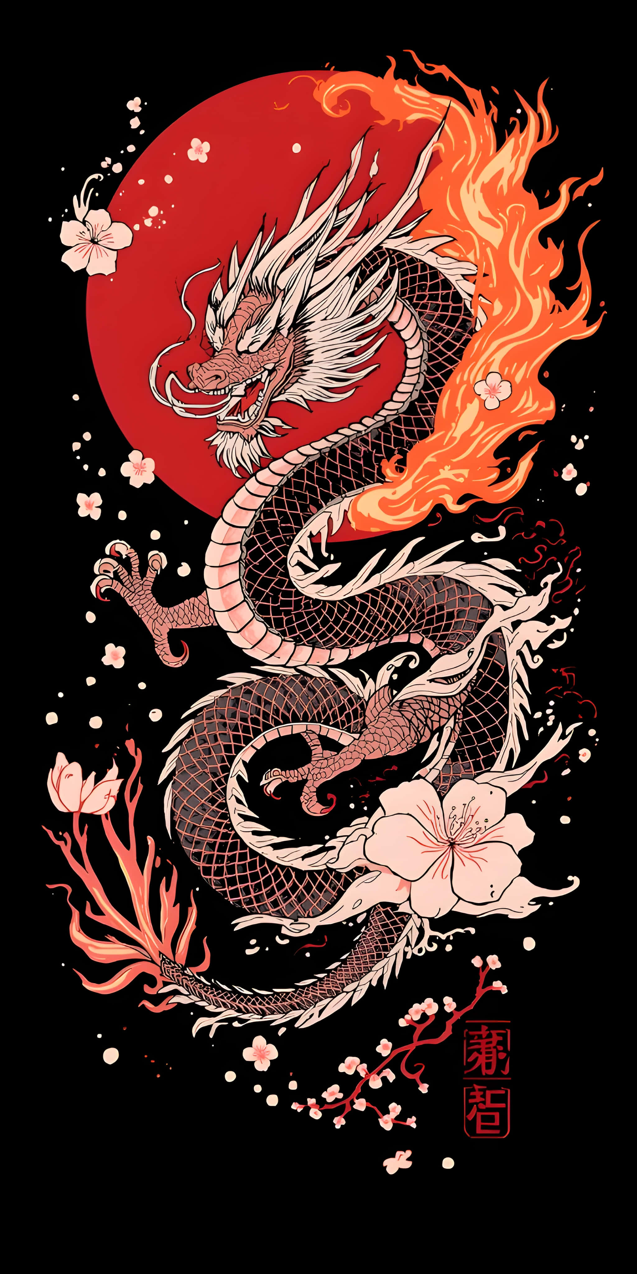 dragon s sunset, fiery white dragon, red sun, 4K Phone Wallpaper