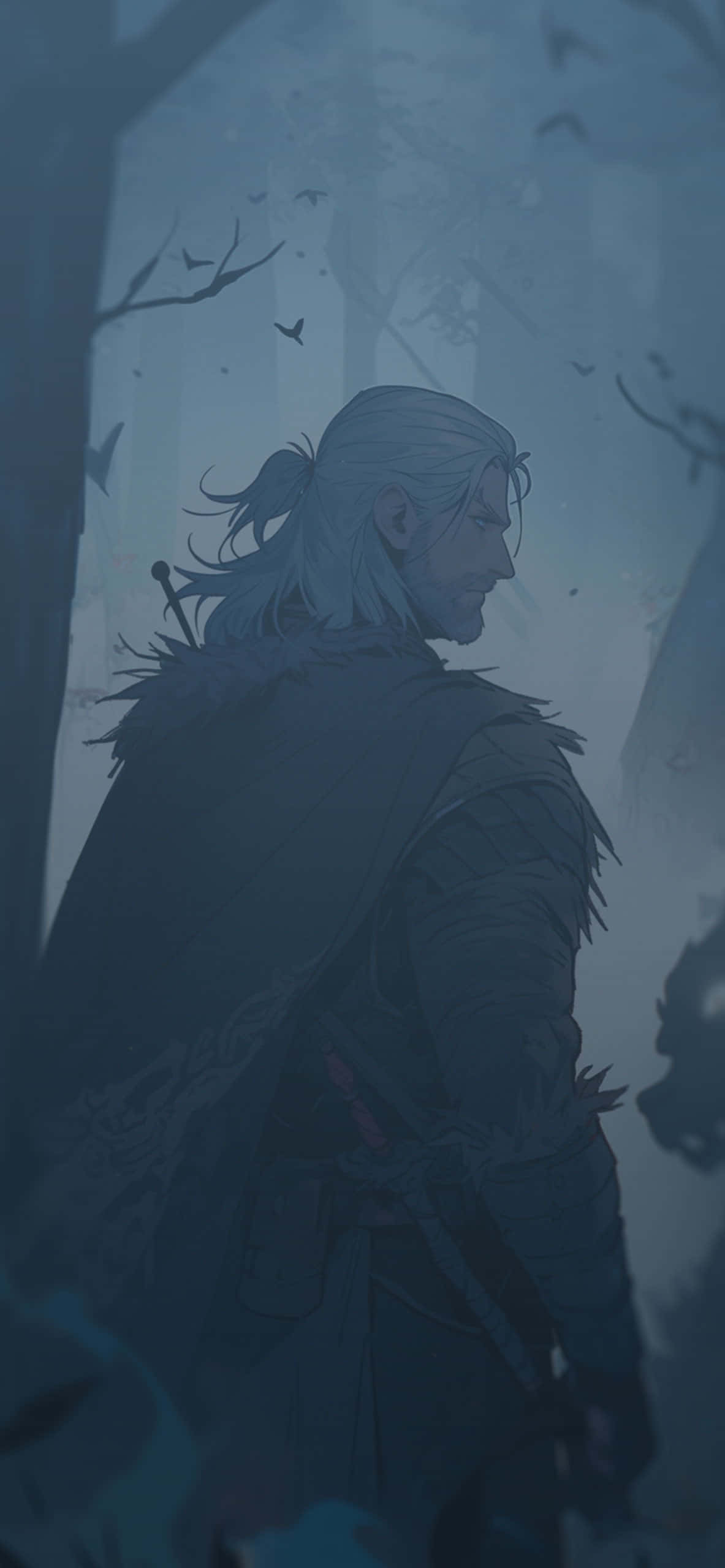 mystic forest, elf warrior, silver-haired, 2K Phone Wallpaper