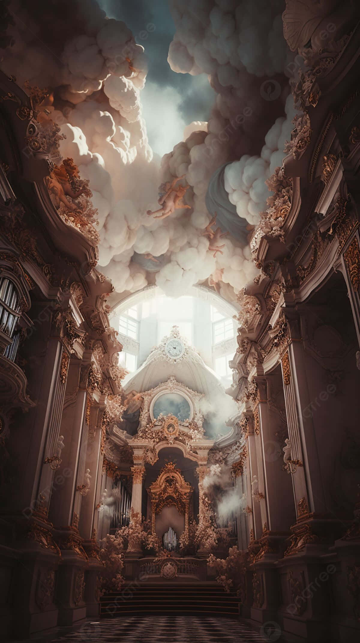 Baroque, heavenly invasion, cathedral interior, Full HD Phone Wallpaper