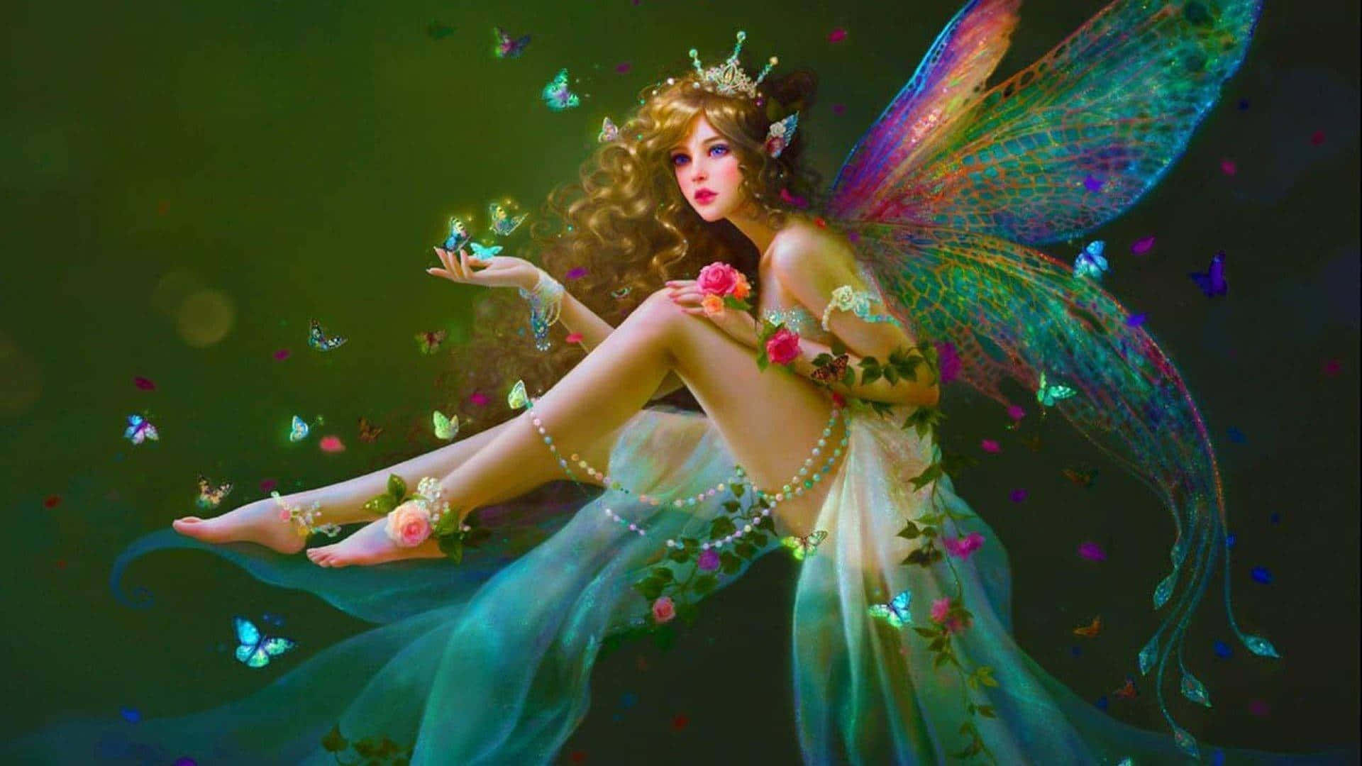 enchanted fairy queen, iridescent wings, flowing gown, Full HD Desktop Wallpaper