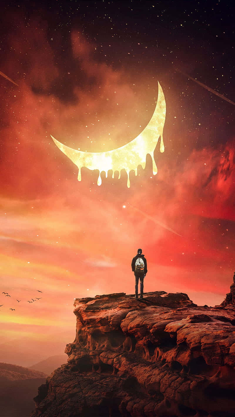 crescent moon, surreal sky, glowing crescent moon, HD Phone Wallpaper