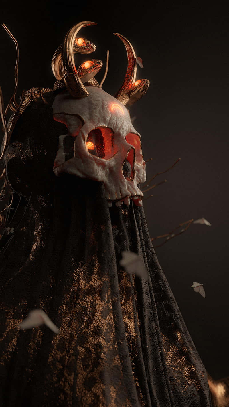 glowing skull, horned antlers, fiery eyes, HD Phone Wallpaper